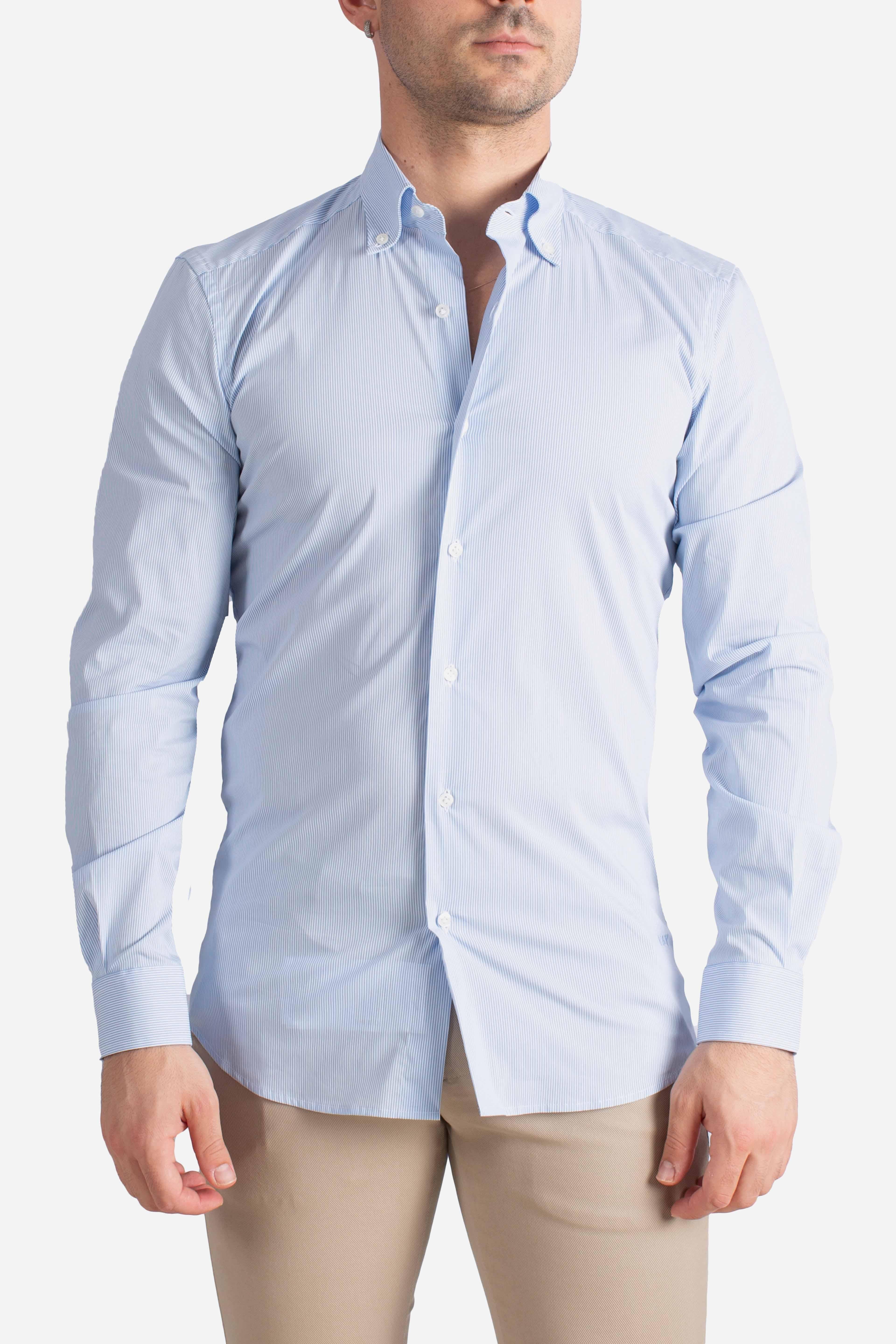 Camicia Uomo botton down Stretch Microfantasia bianco azzurro NCMA150258SXAIU601 FAY