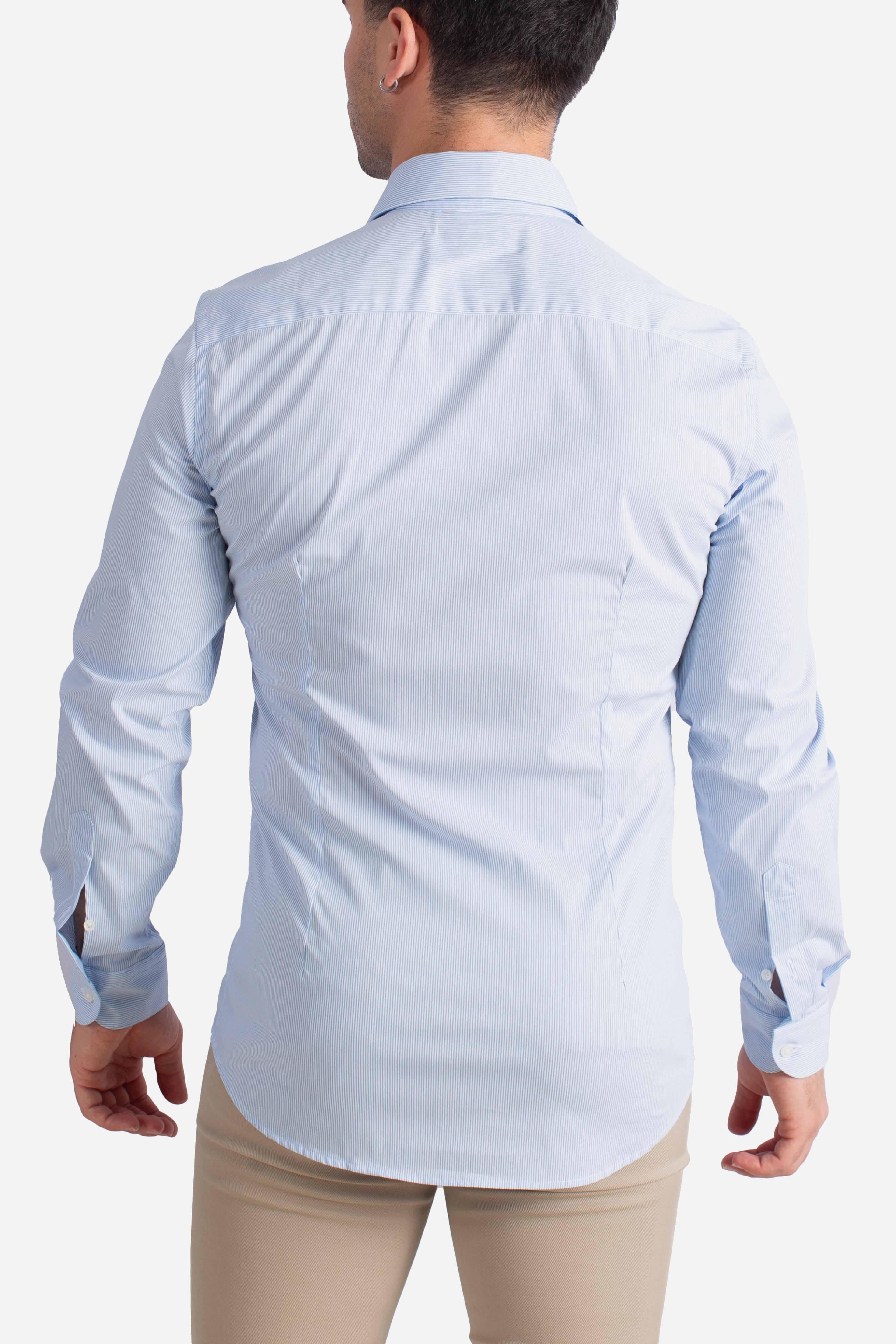 Camicia Uomo semi francese Stretch Microfantasia bianco celeste NCMA150259SXAIU601 FAY