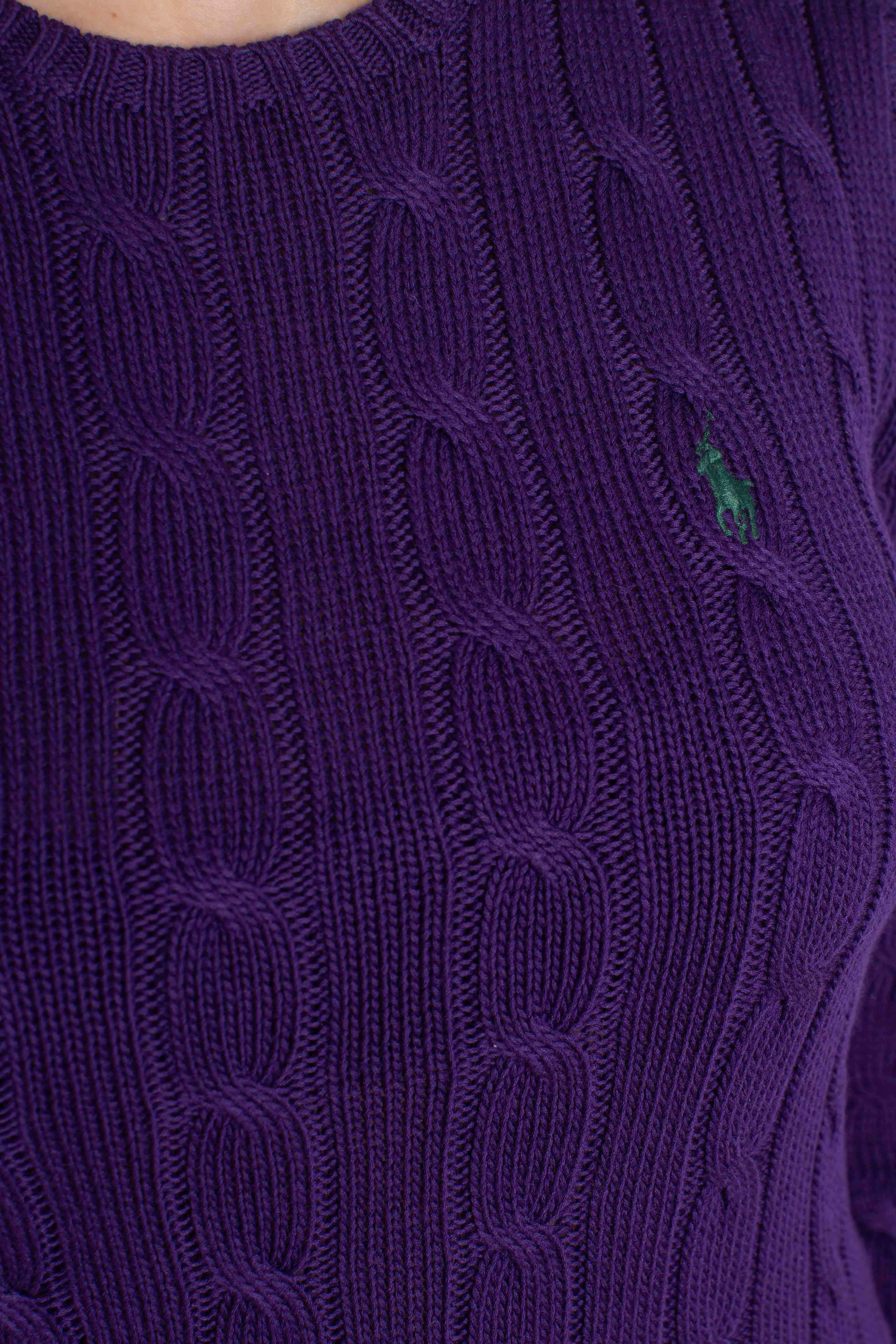 Maglia a girocollo in cotone a trecce purple 211971869020 POLO RALPH LAUREN