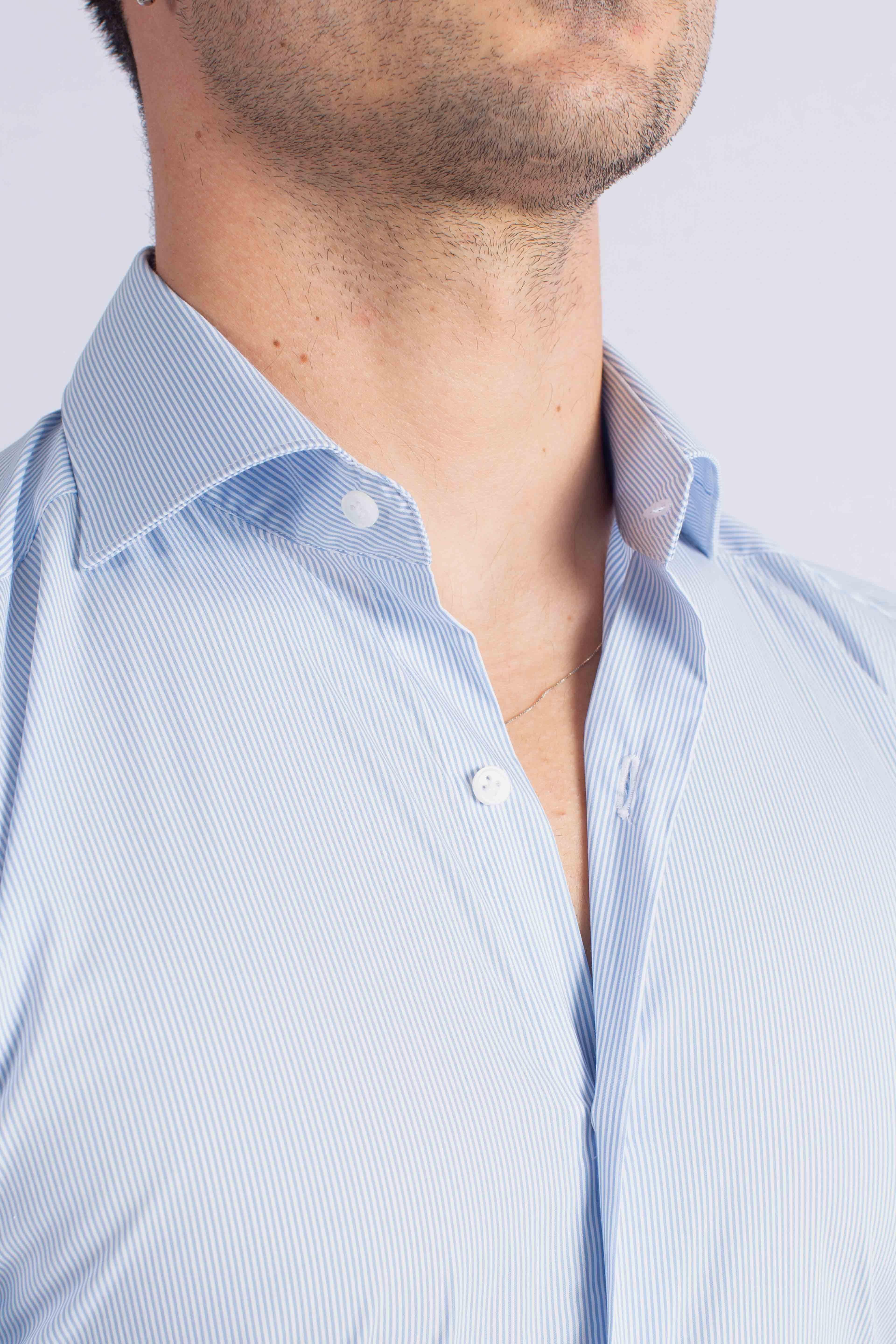 Camicia Uomo semi francese Stretch Microfantasia bianco celeste NCMA150259SXAIU601 FAY