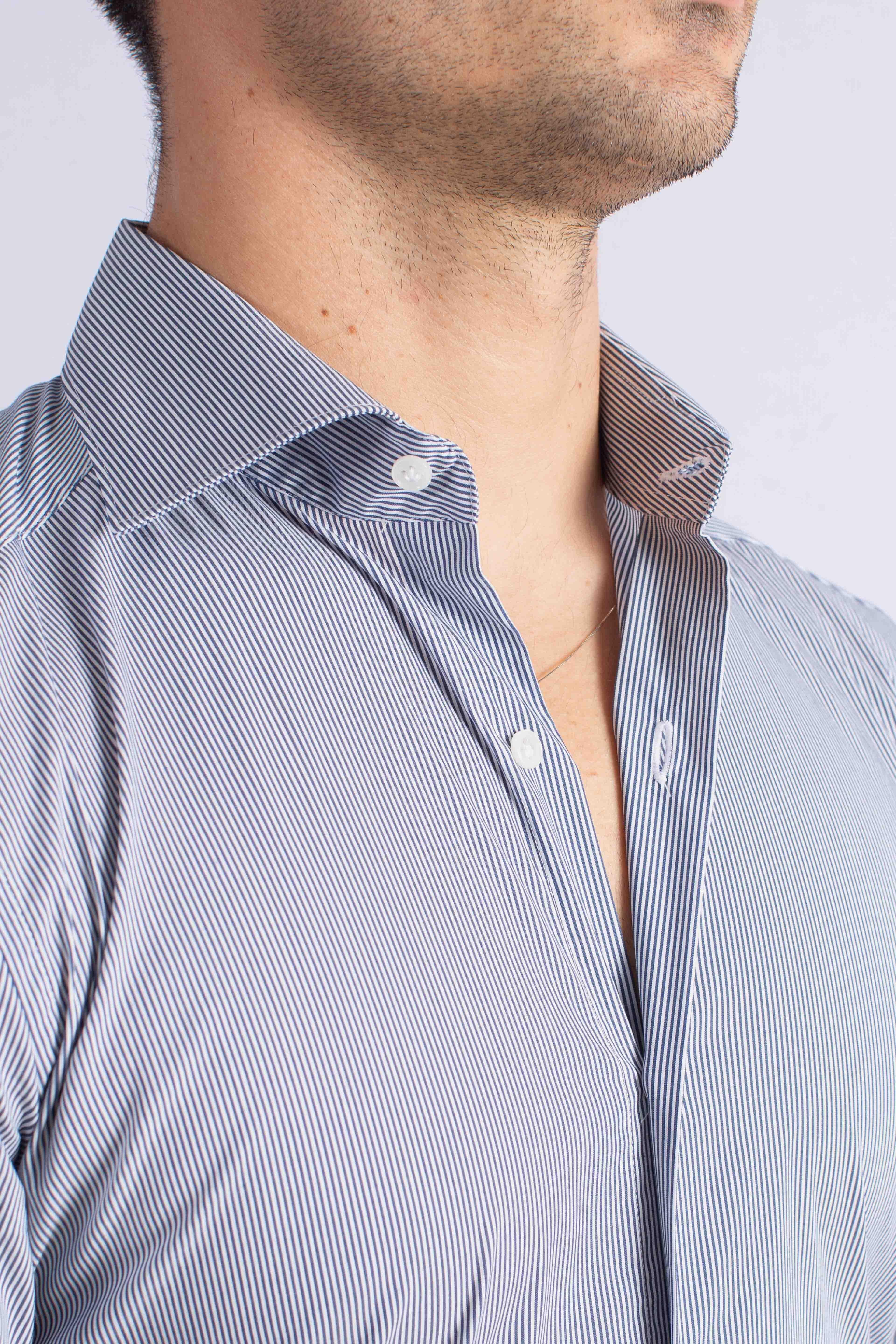 Camicia Uomo semi francese Stretch Microfantasia bianco celeste NCMA150259SXAIU806 FAY