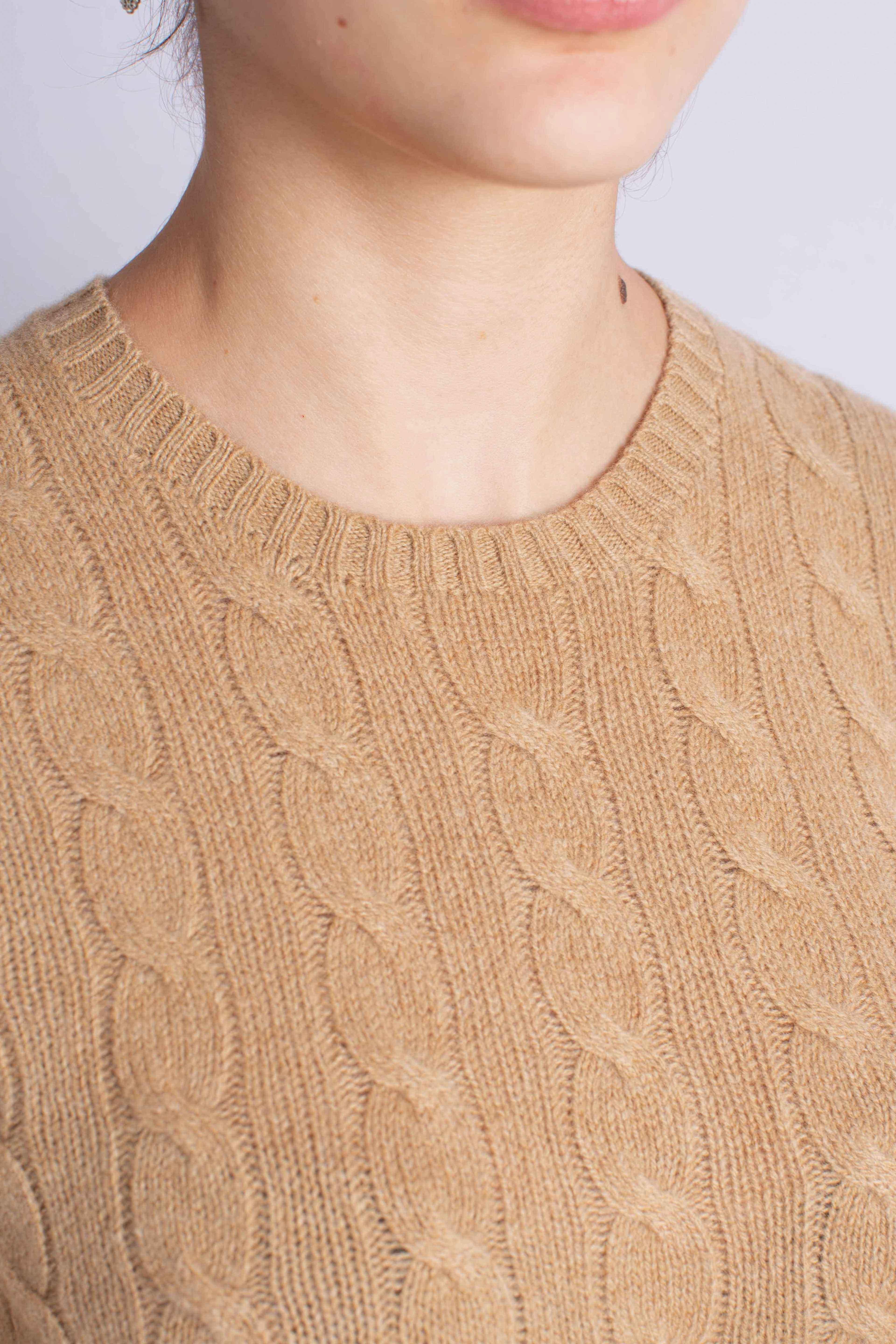 Girocollo in lana e cashmere a trecce camel 211971865002 POLO RALPH LAUREN