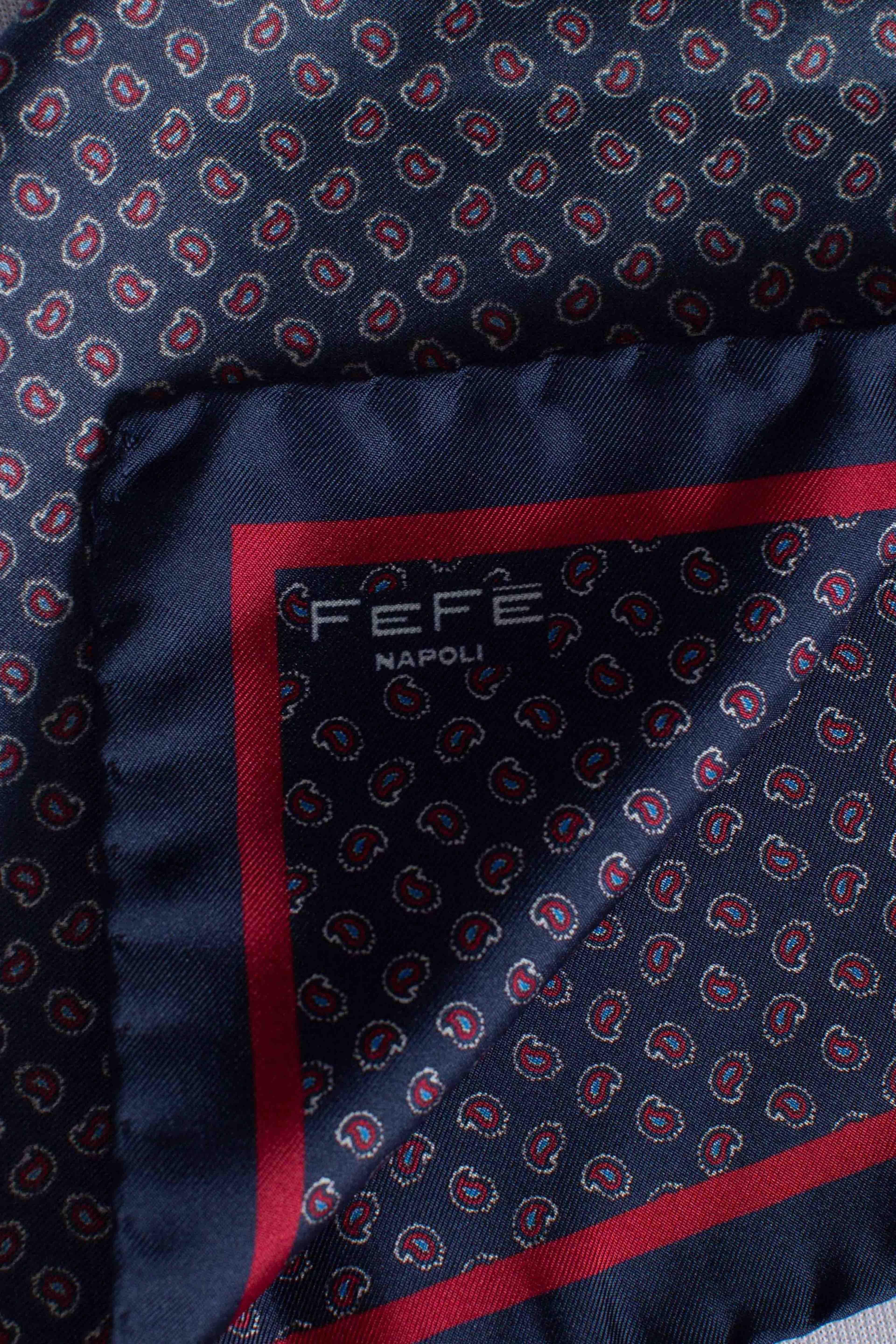 Pochette in seta stampa dandy paisley blu navy rosso G230332 FEFE'