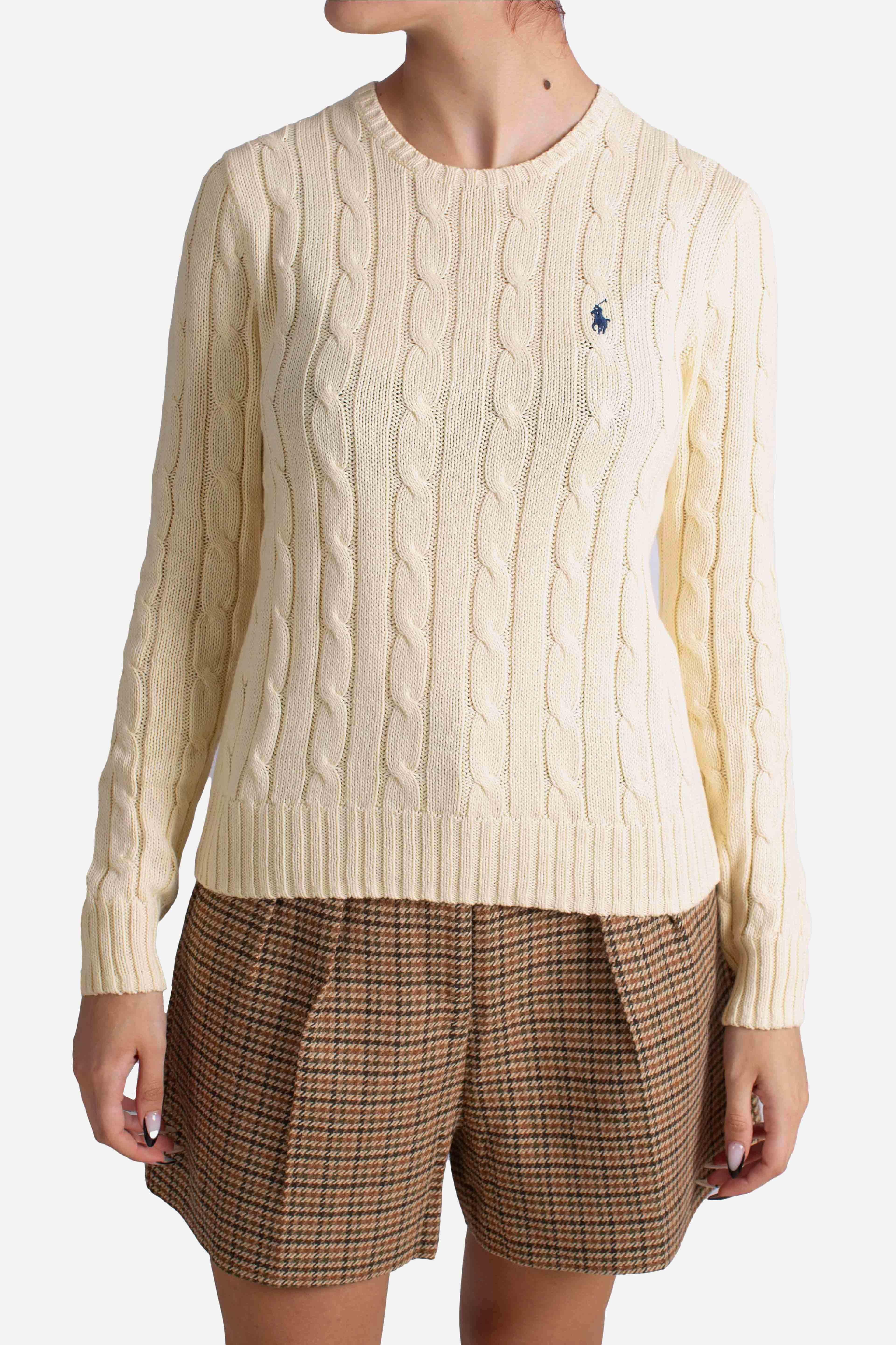 Maglia a girocollo in cotone a trecce cream 211971869015 POLO RALPH LAUREN
