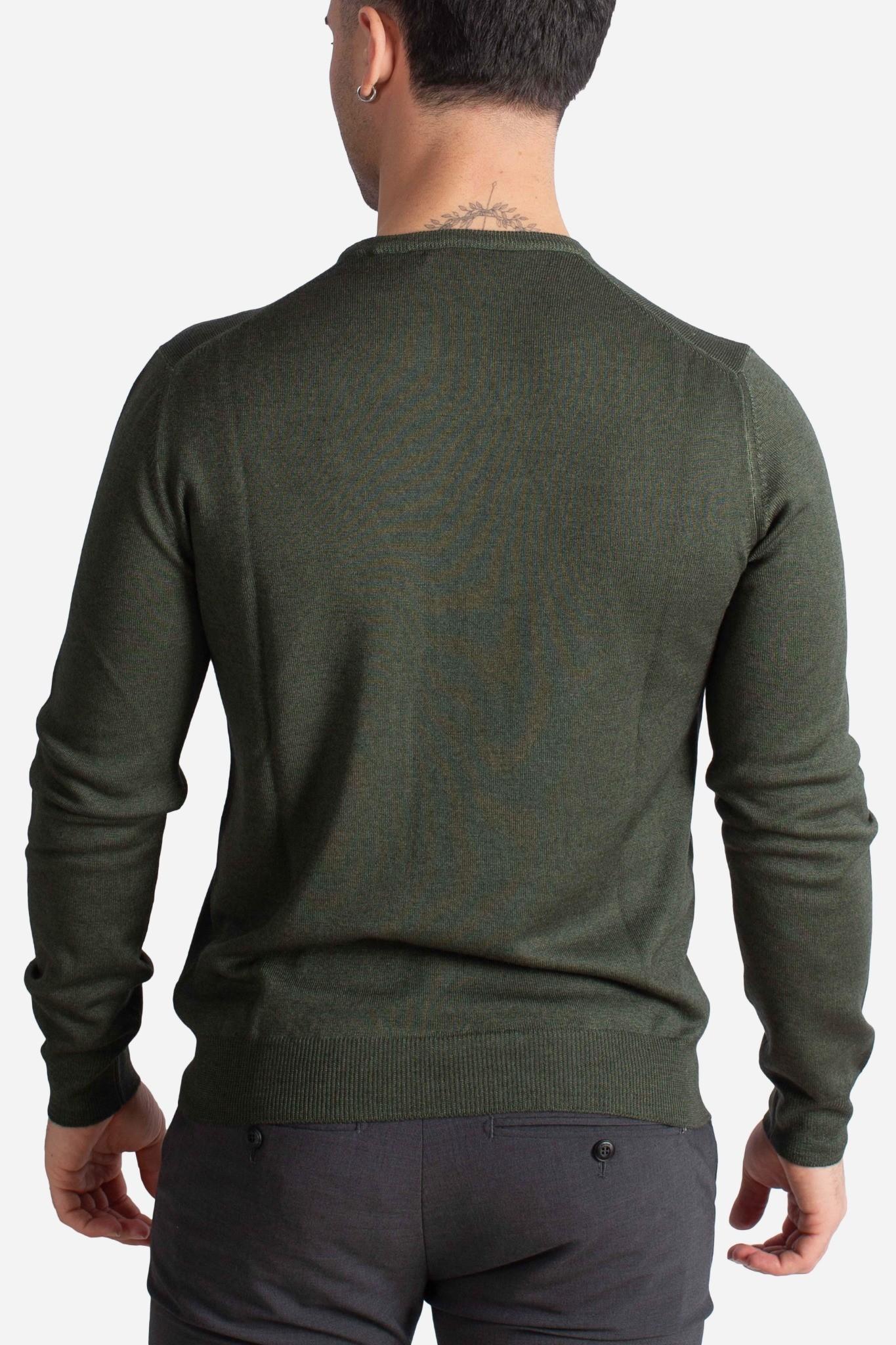Maglia Girocollo in Lana Merino Extrafine verde militare 5516722792628 GRAN SASSO