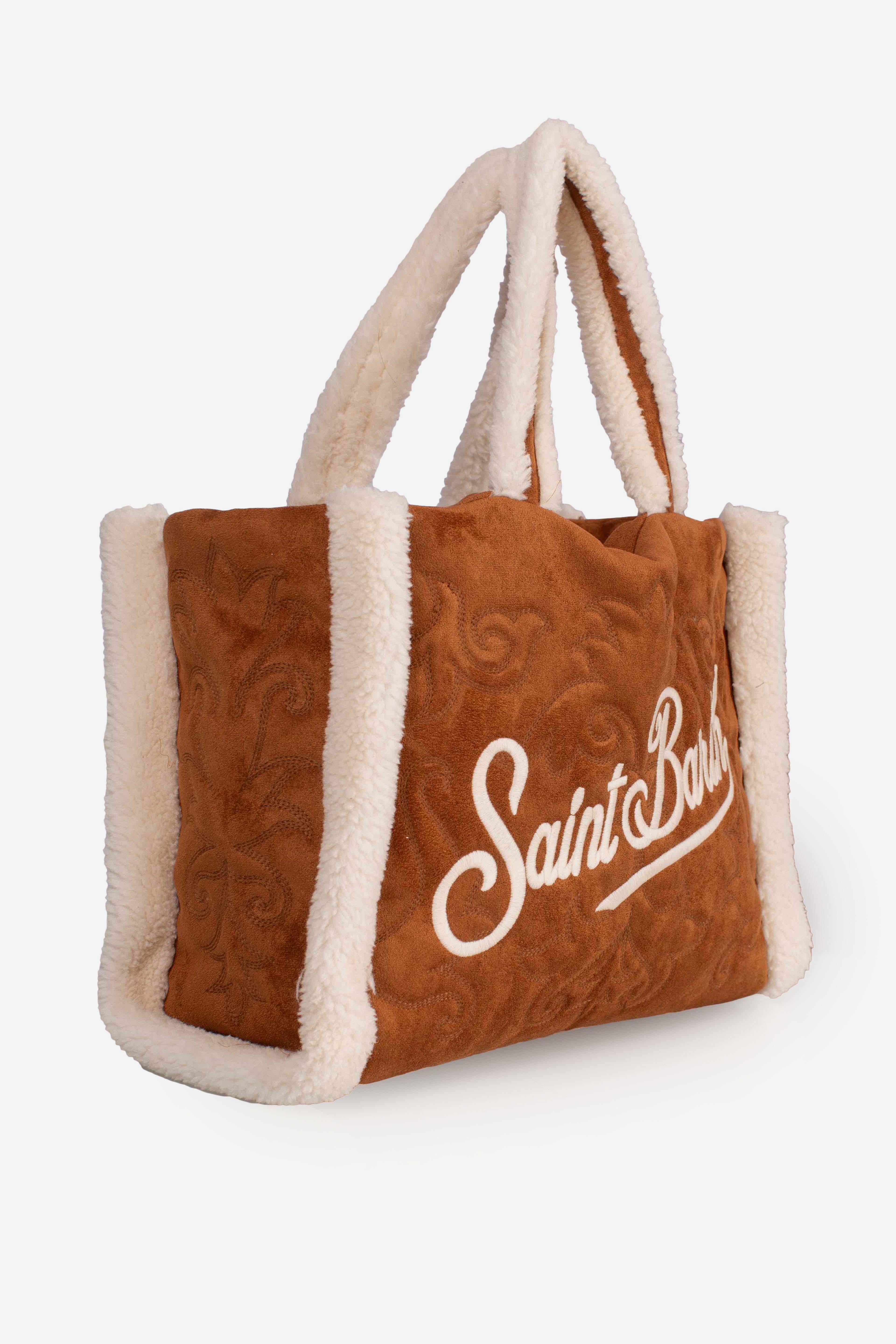 Borsa Shopper Camel con Dettagli in Shearling con Logo Ricamato VANI03200284I MC2 SAINT BARTH