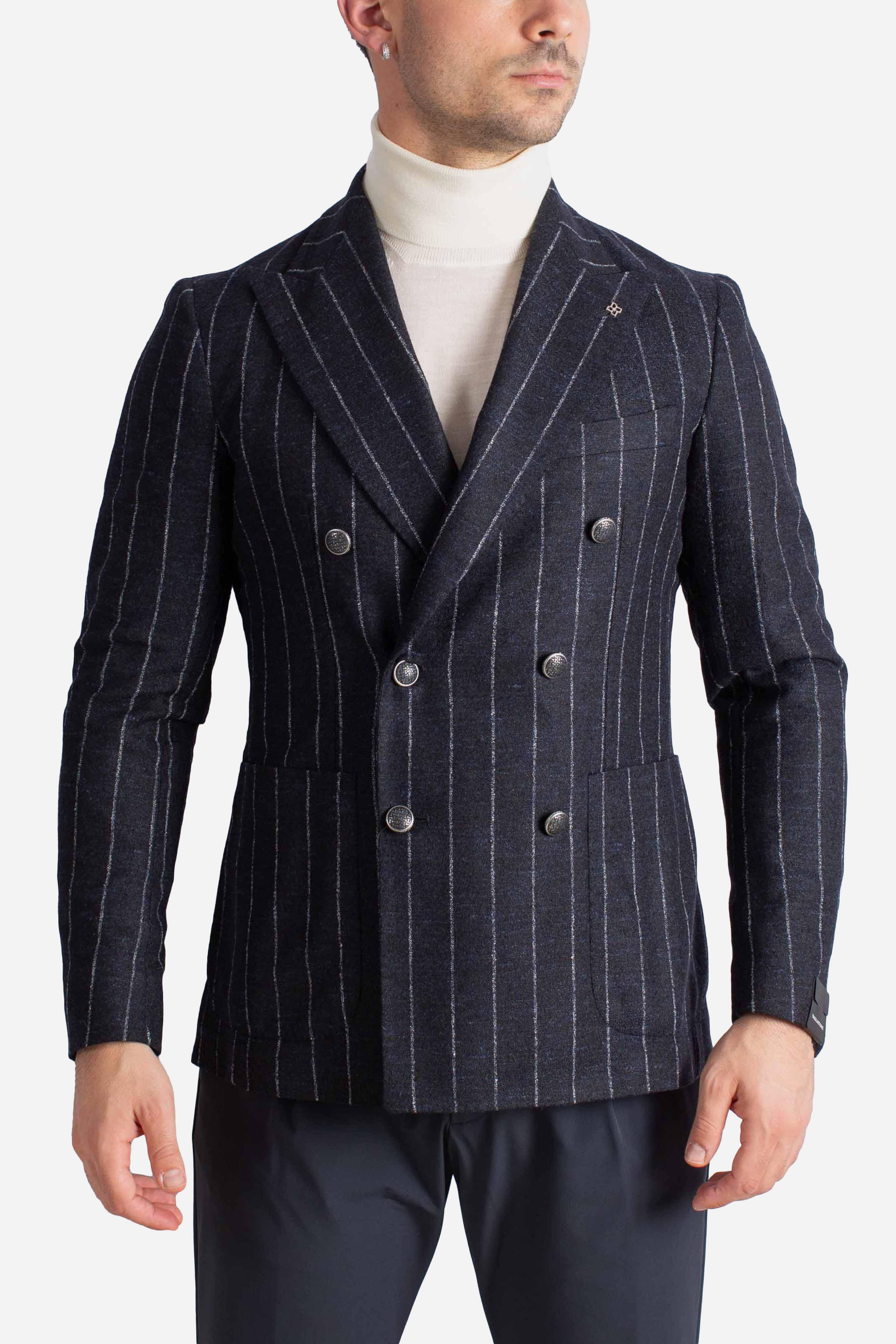 Giacca doppiopetto gessata blu 1SMC20K850012B3263 TAGLIATORE