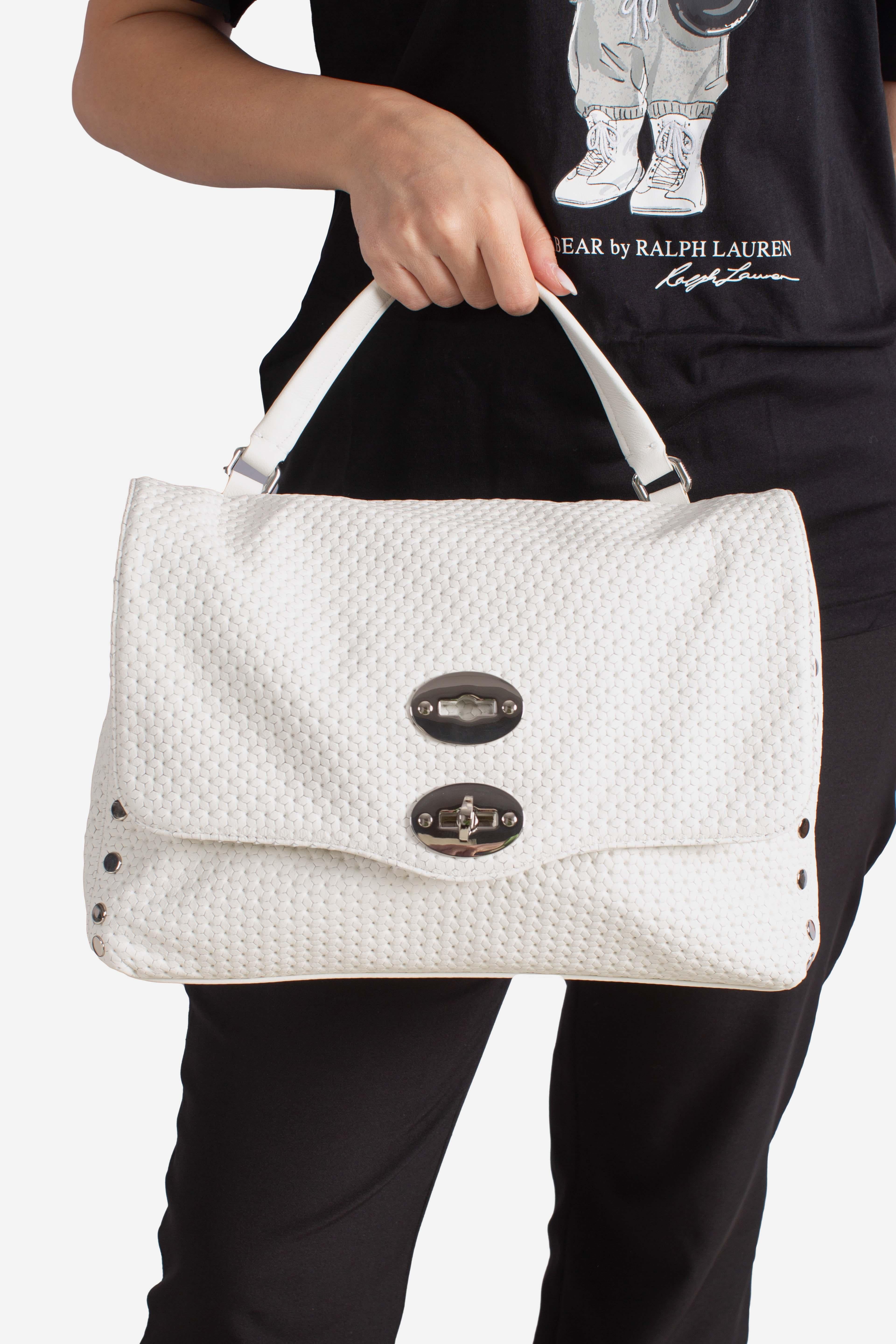 Borsa Postina S effetto intrecciato white cima 0680102190000SZ1170 ZANELLATO
