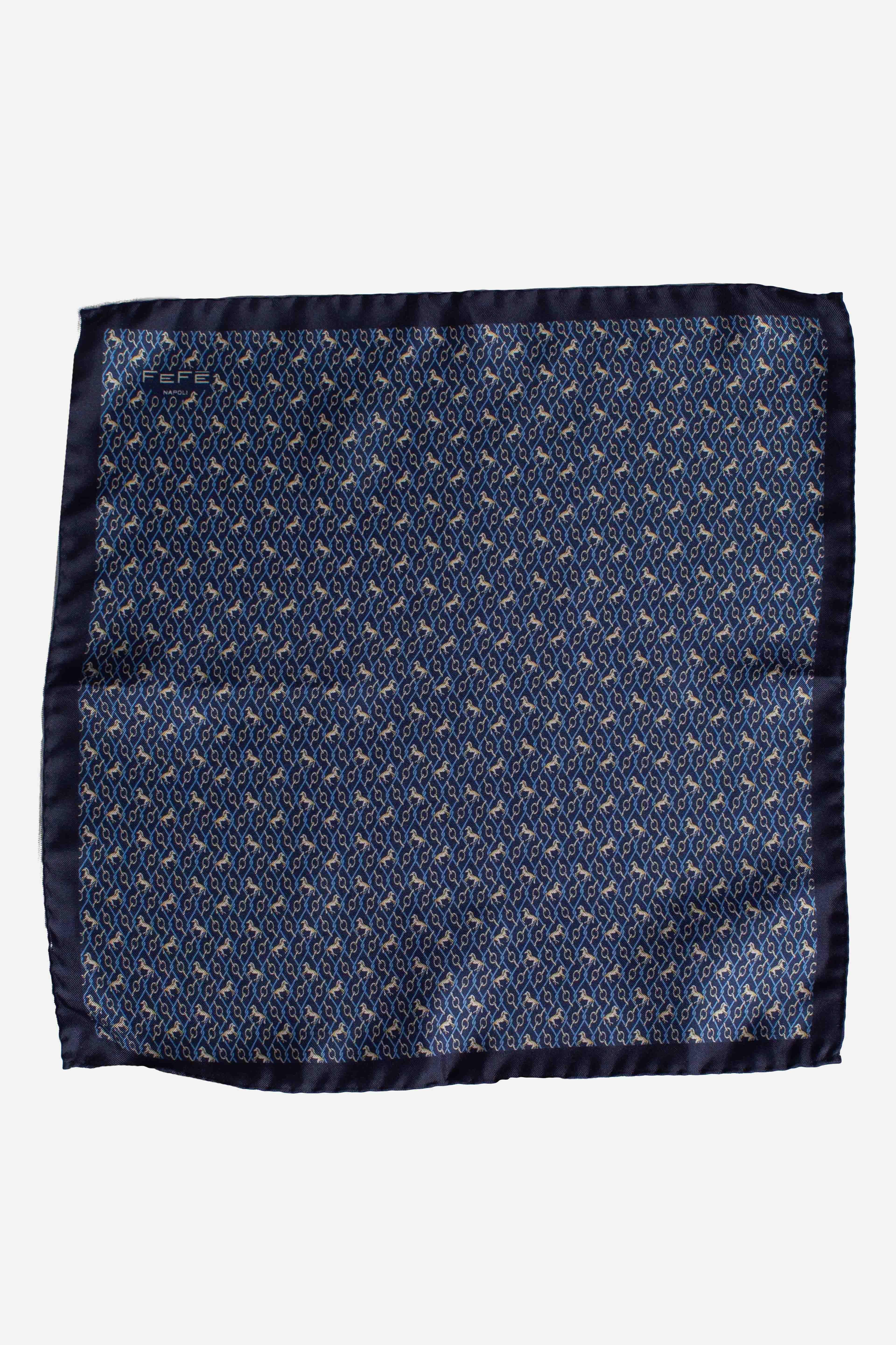 Pochette in seta stampa dandy cavalli blu beige IJ48091 FEFE'