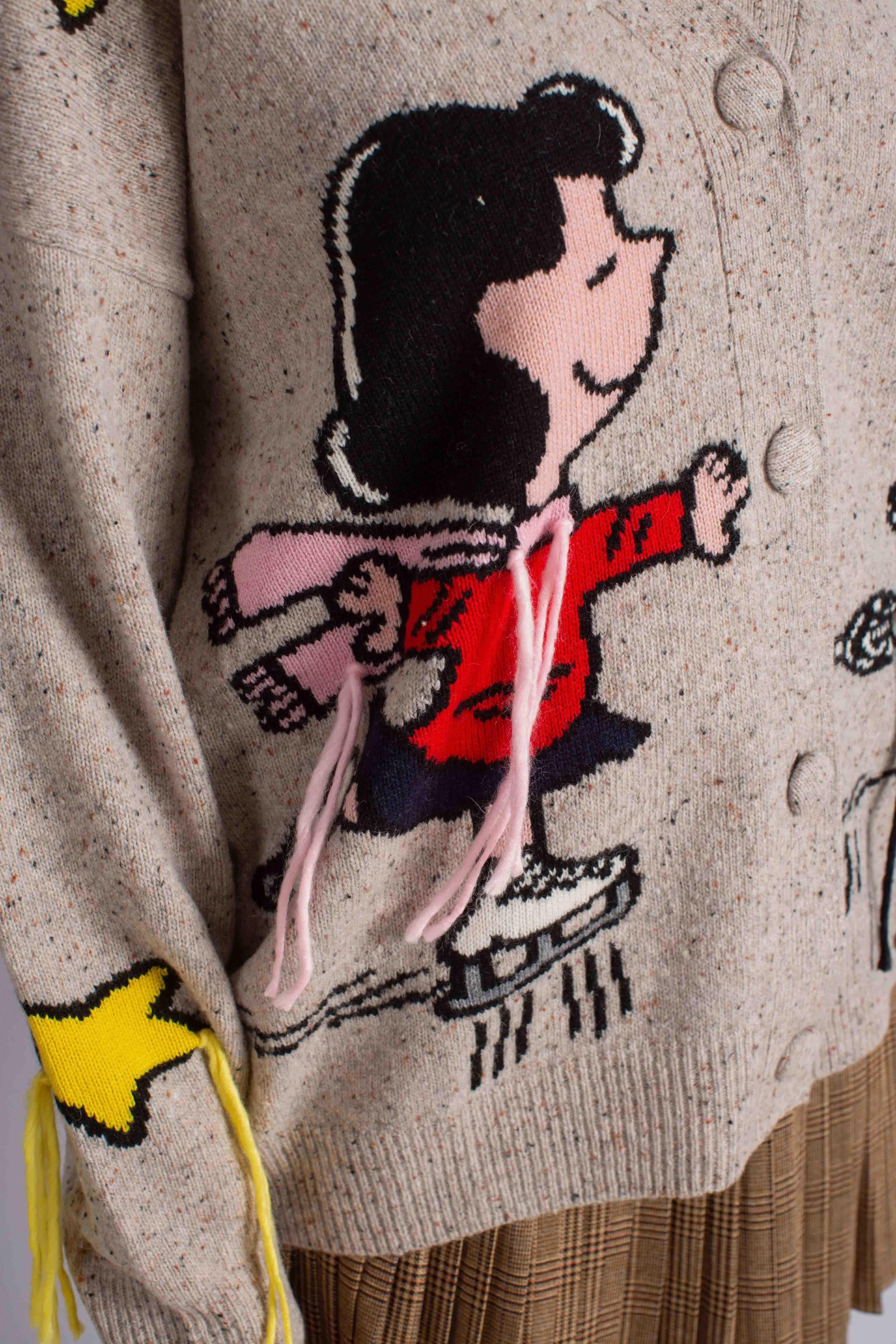 Cardigan Donna Snoopy & Lucy Skating Beige SASI00204125I MC2 SAINT BARTH