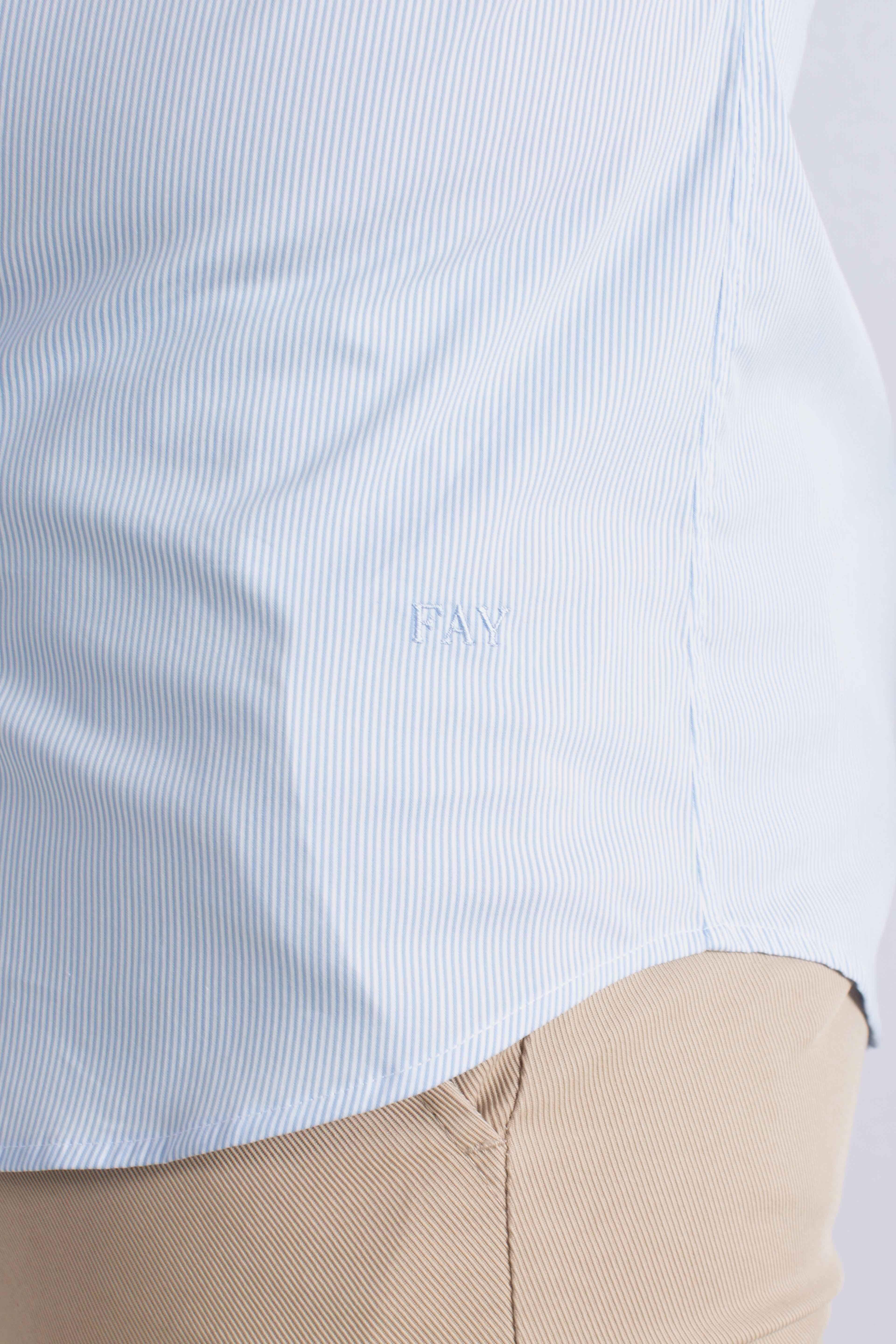 Camicia Uomo semi francese Stretch Microfantasia bianco celeste NCMA150259SXAIU601 FAY