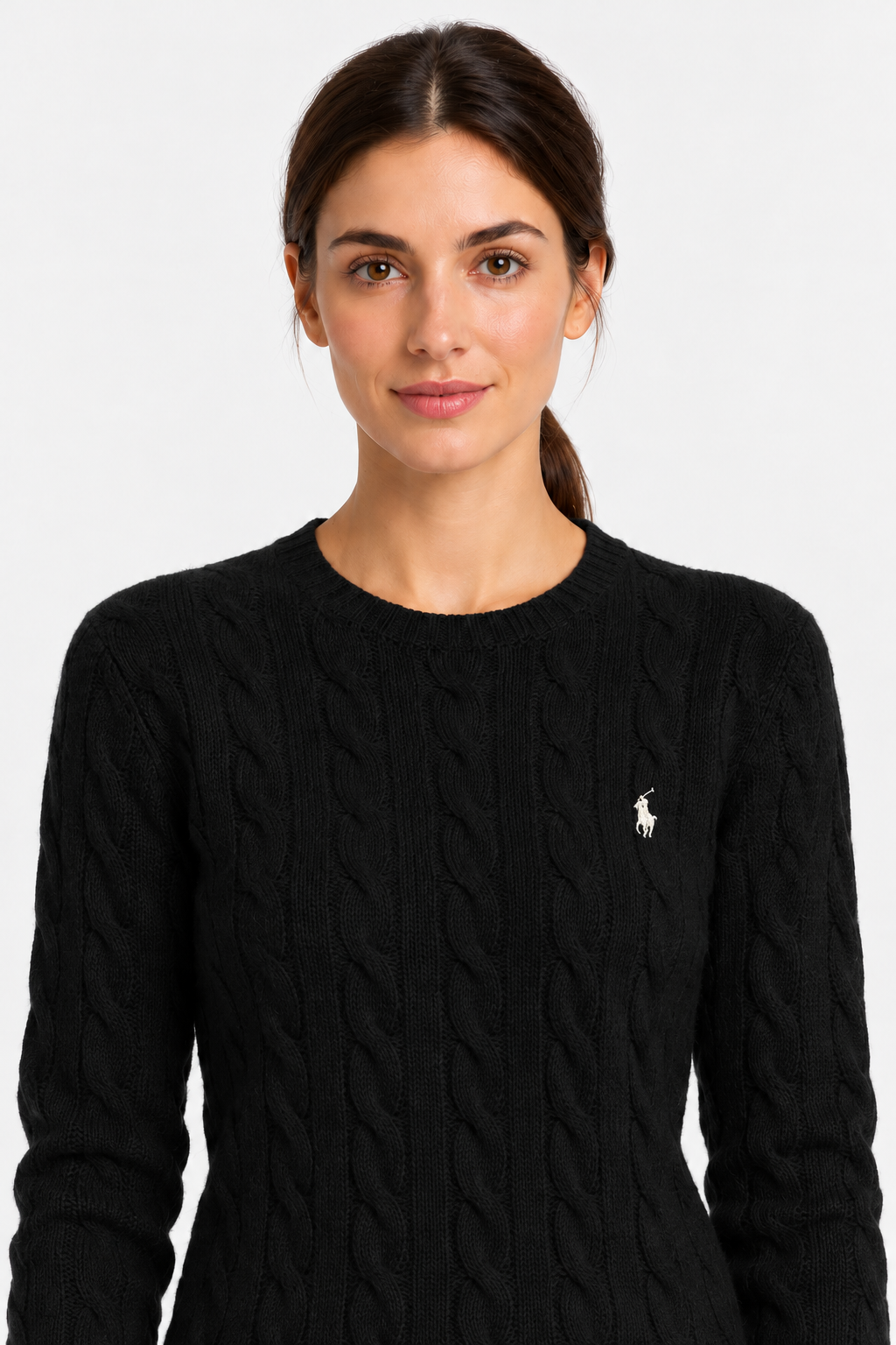 Girocollo in lana e cashmere a trecce black