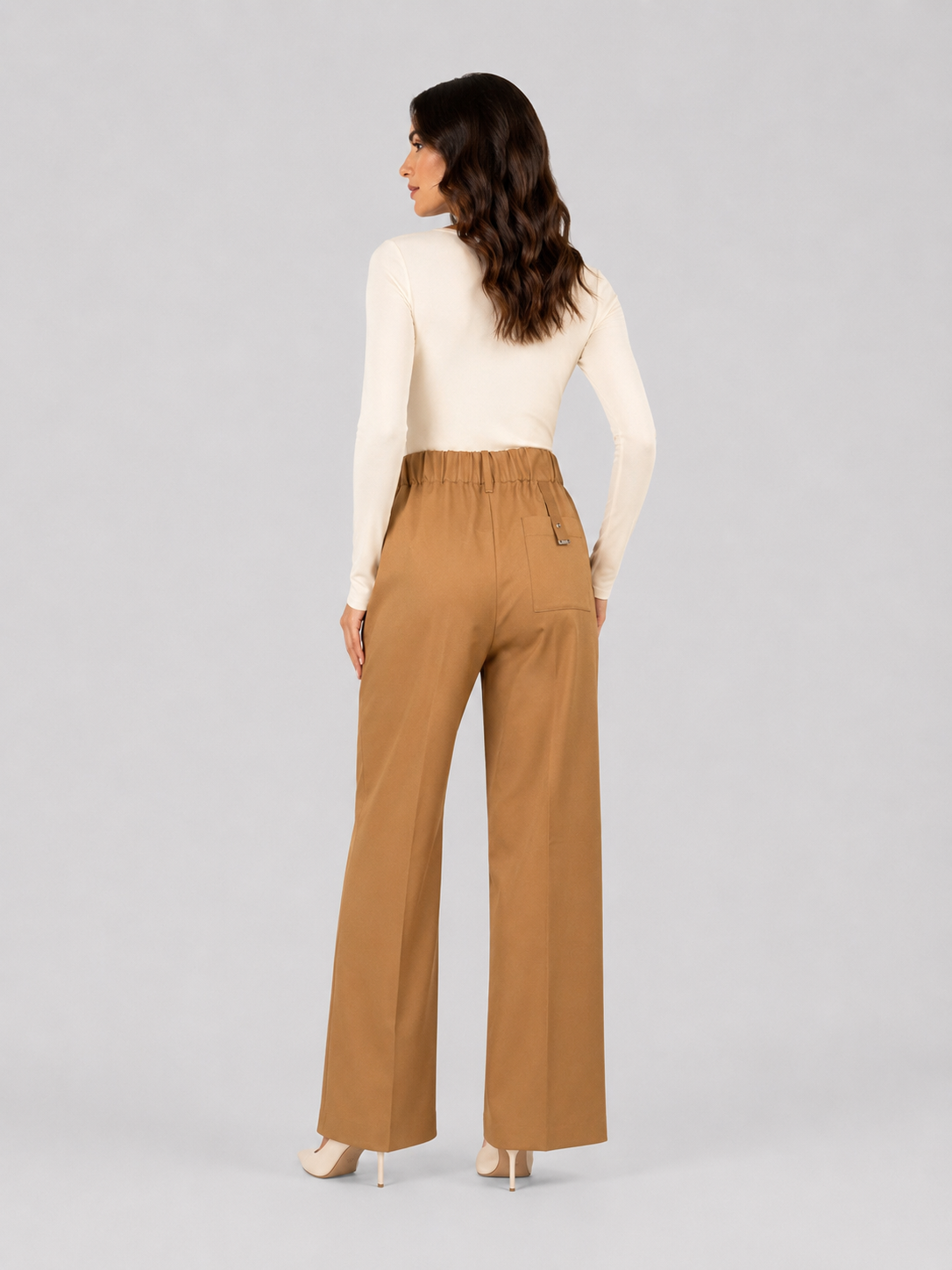 Herno Pantalone Donna Wide Leg Cammello con Pince
