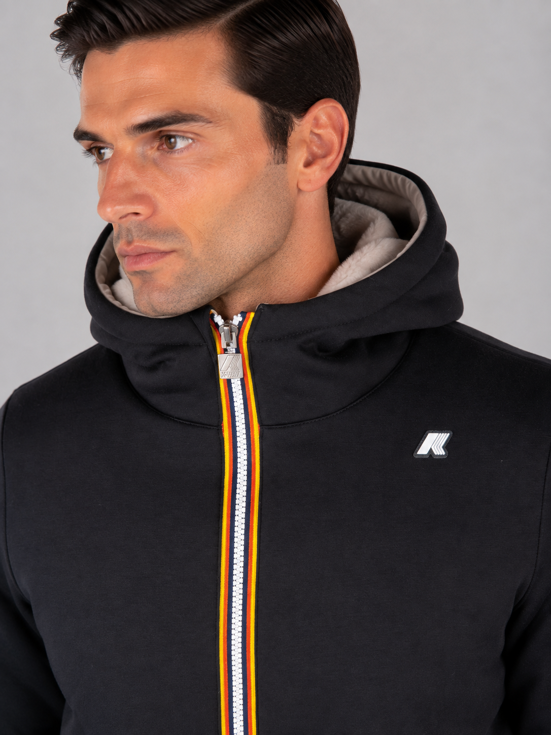 K-Way Giacca Uomo Jack light spancer fur double Reversibile con Cappuccio BLACK PURE-FUR