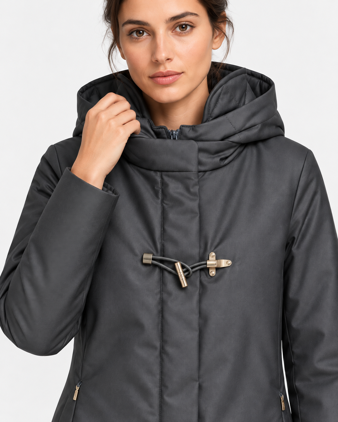 Fay Toggle Coat Donna in Gabardine Tecnico Grigio Antracite