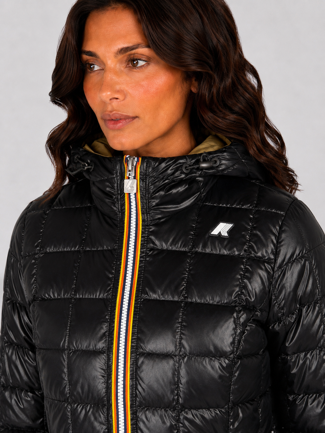K-WAY GIUBBOTTO DONNA LILY STRETCH THERMO DOUBLE GREEN ARMY BLACK PURE