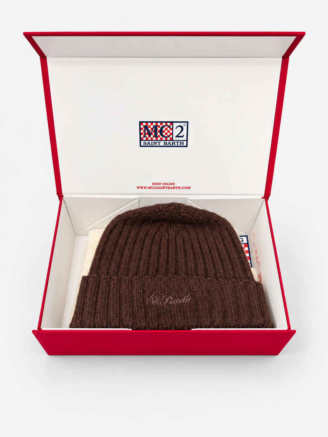 MC2 Saint Barth Christmas Box Donna con Berretto Marrone e Pochette Panna