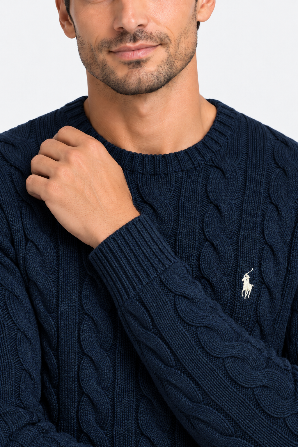 Polo Ralph Lauren Maglia Uomo a Trecce Navy in Cotone