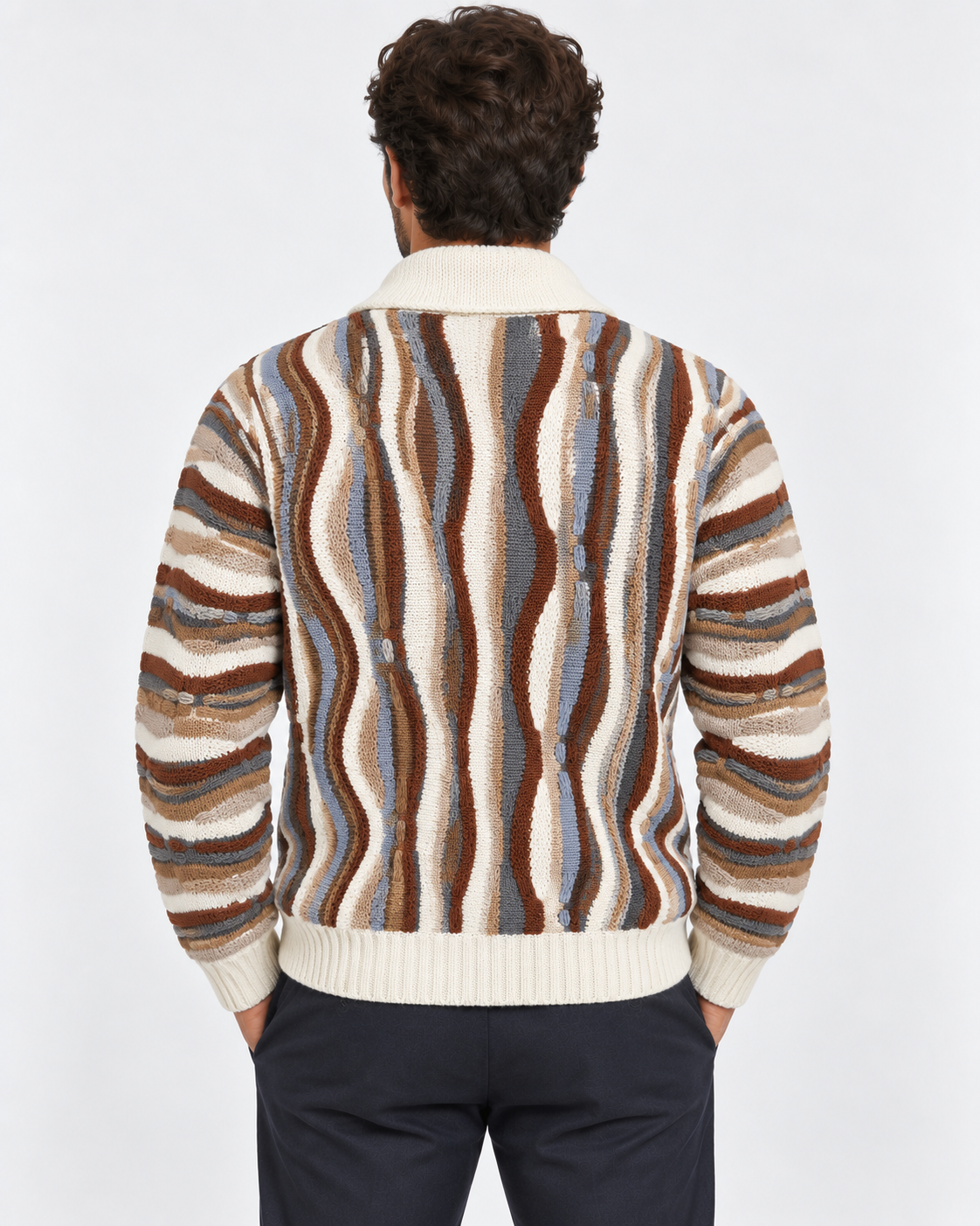 Lorenzoni Cardigan uomo fantasia panna con collo a scialle