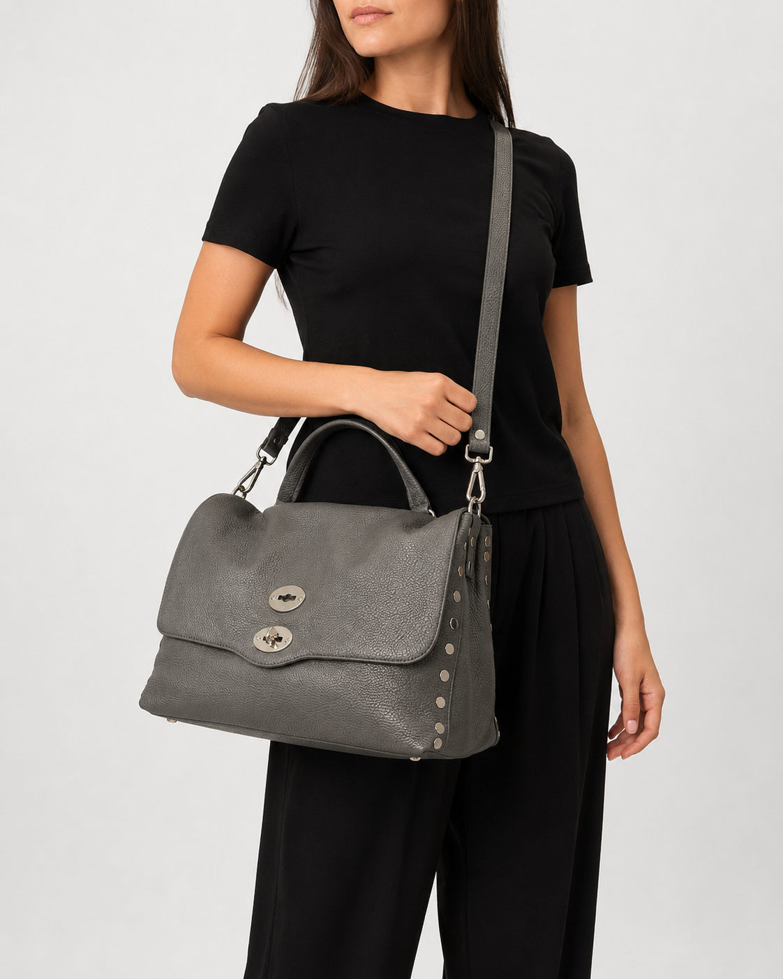 BORSA POSTINA® MEDIUM IN PELLE MARTELLATA GREY VULCANO