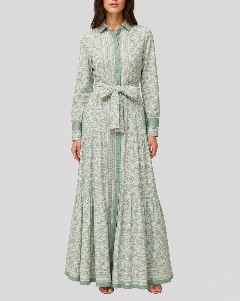 Abito Jensen in cotone con fantasia eightboho bianco verde