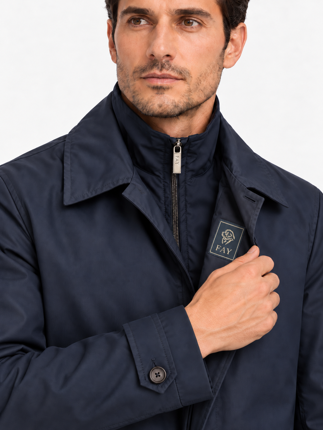 Fay Morning Coat Uomo Blu in Popeline Tecnico Idrorepellente