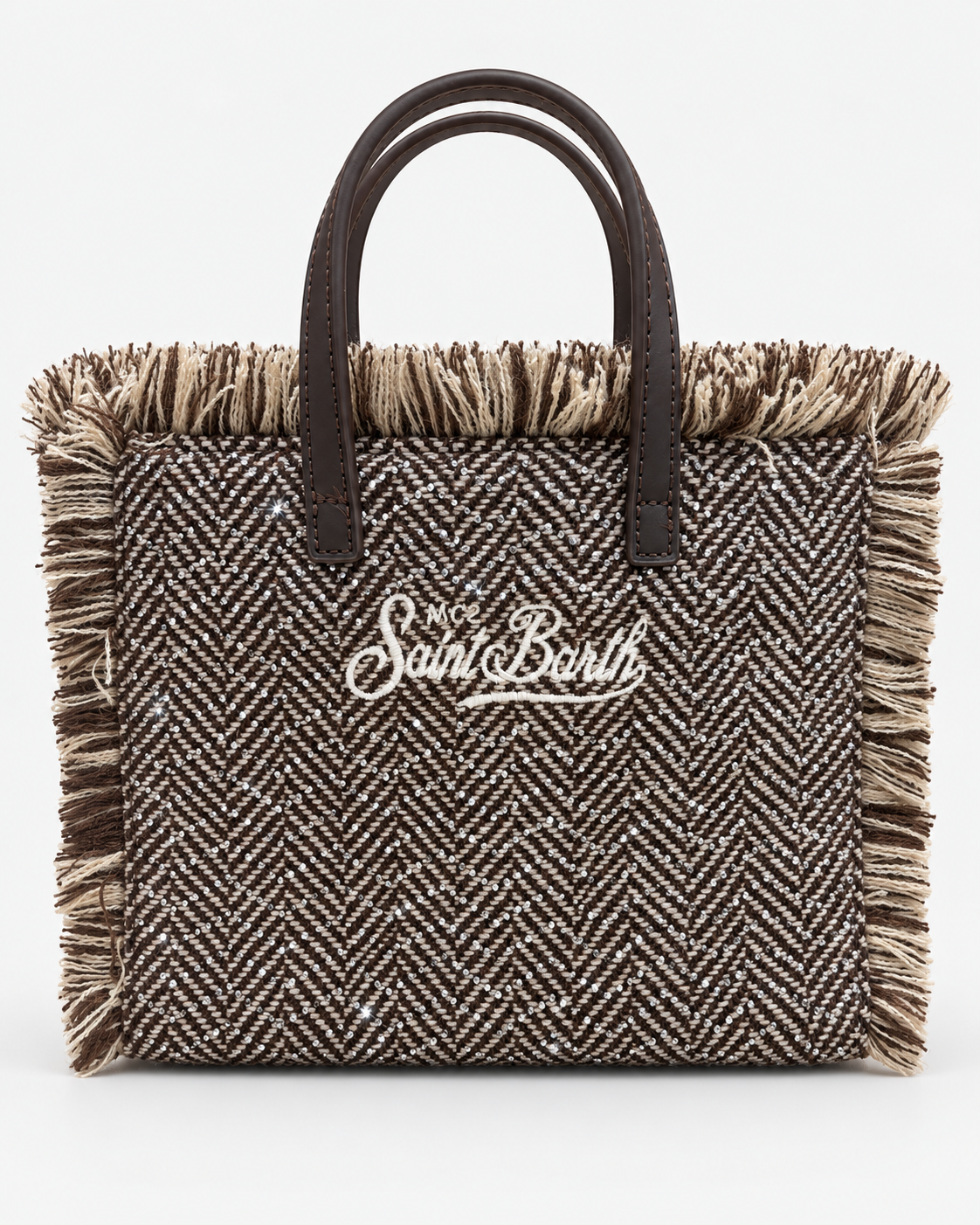 MC2 Saint Barth Borsa Donna Vanity Mini Spigata Marrone con Strass e Tracolla