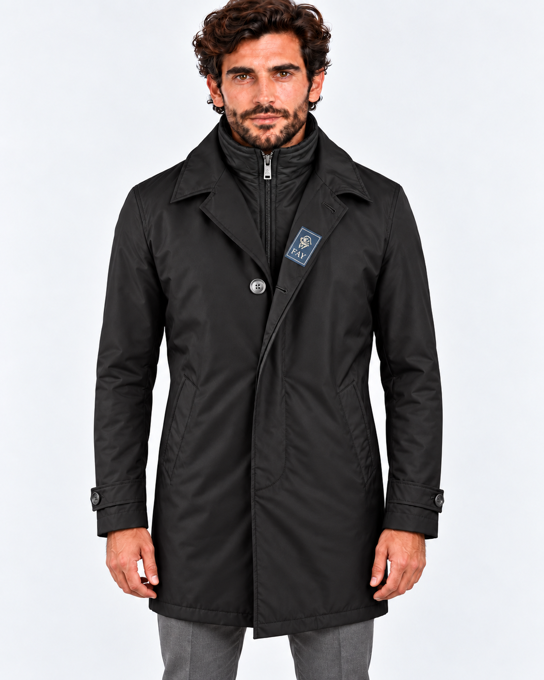 Fay impermeabile uomo Morning Coat in popeline tecnico nero