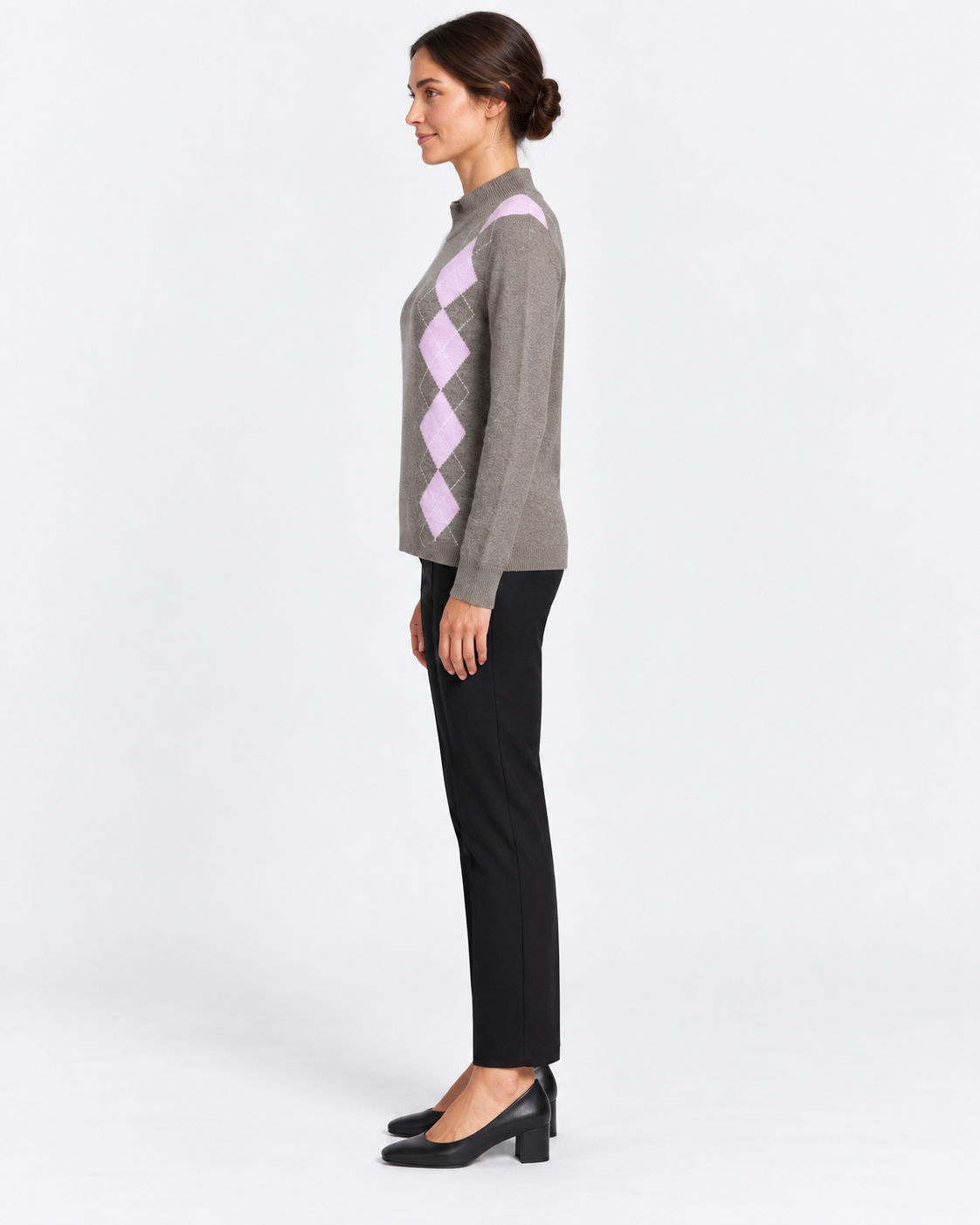 Gran Sasso Maglia Lupetto Donna Tortora a Rombi in Lana e Cashmere
