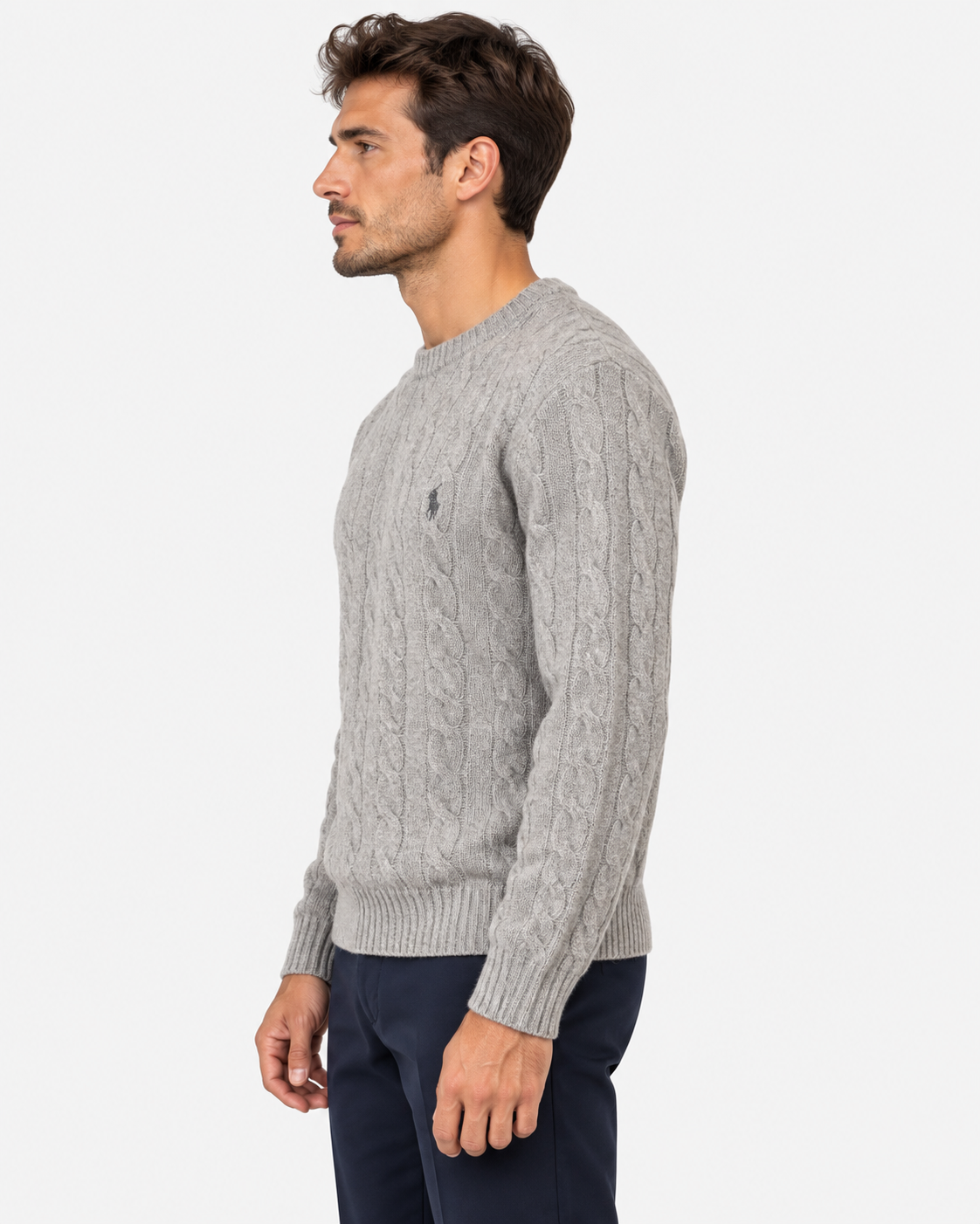 Polo Ralph Lauren Maglia Uomo Grigia in Lana e Cashmere a Trecce