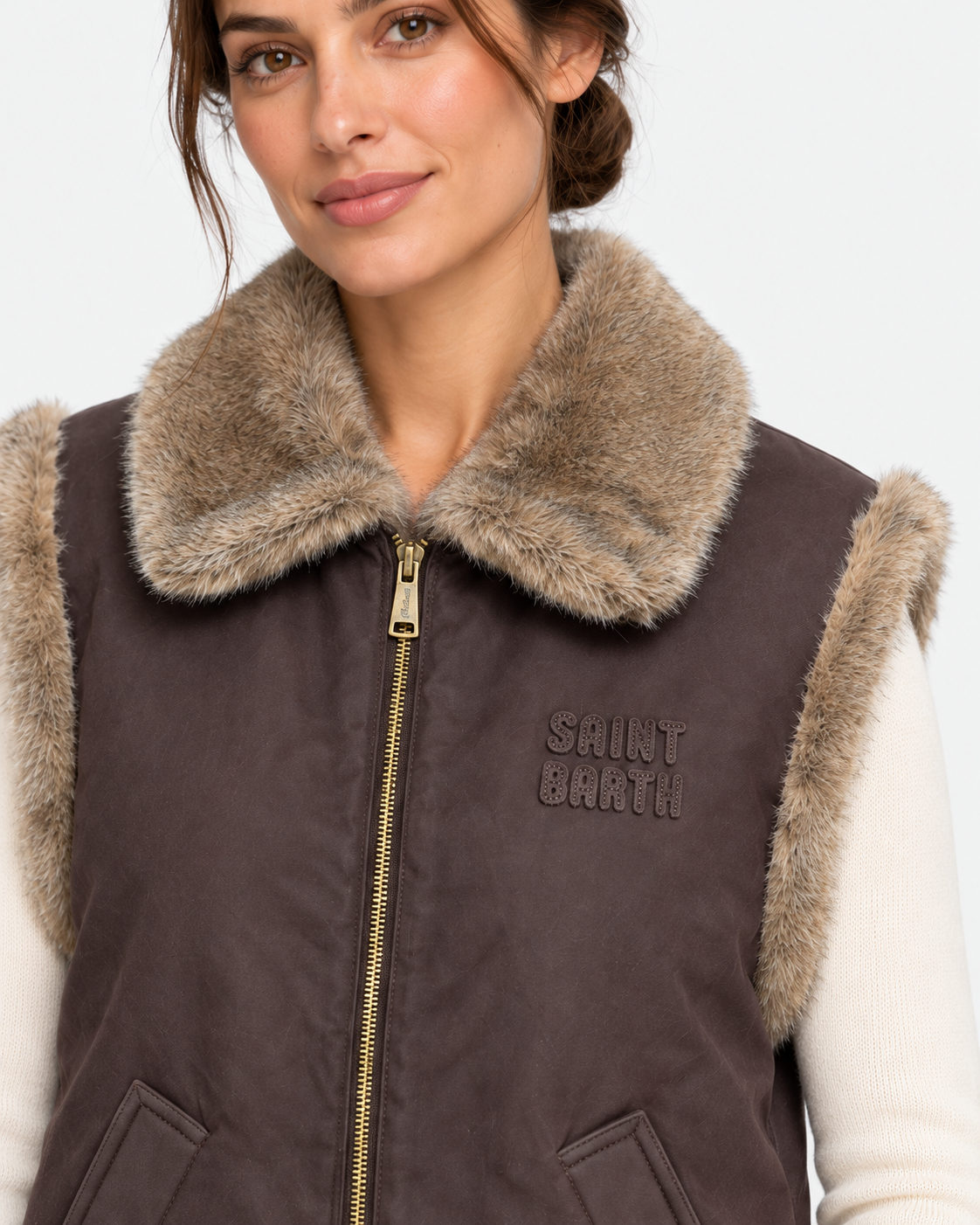 MC2 Saint Barth Gilet Donna Hesketh Marrone Scuro