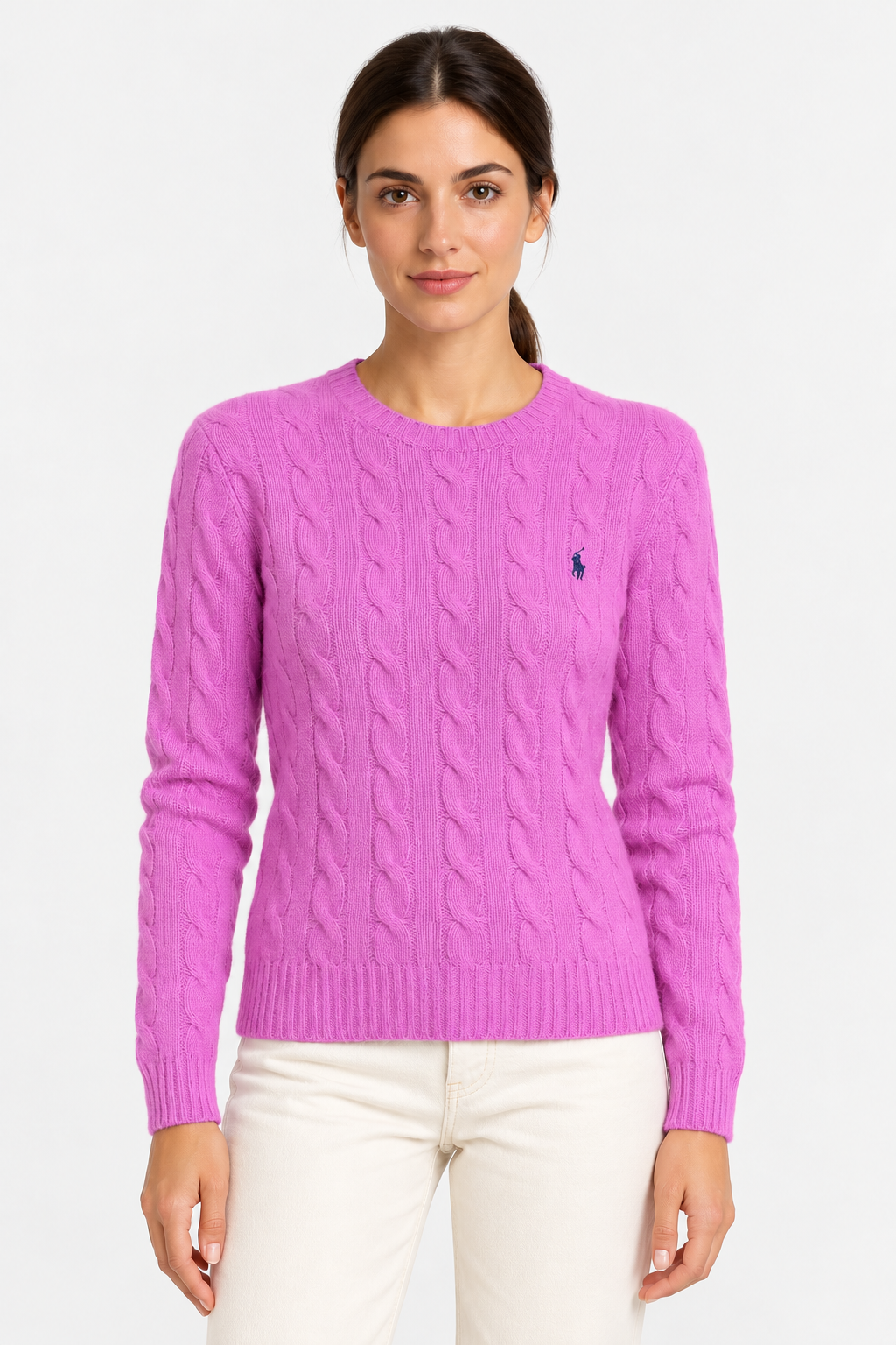 polo ralph lauren Maglione donna girocollo in lana e cashmere a trecce