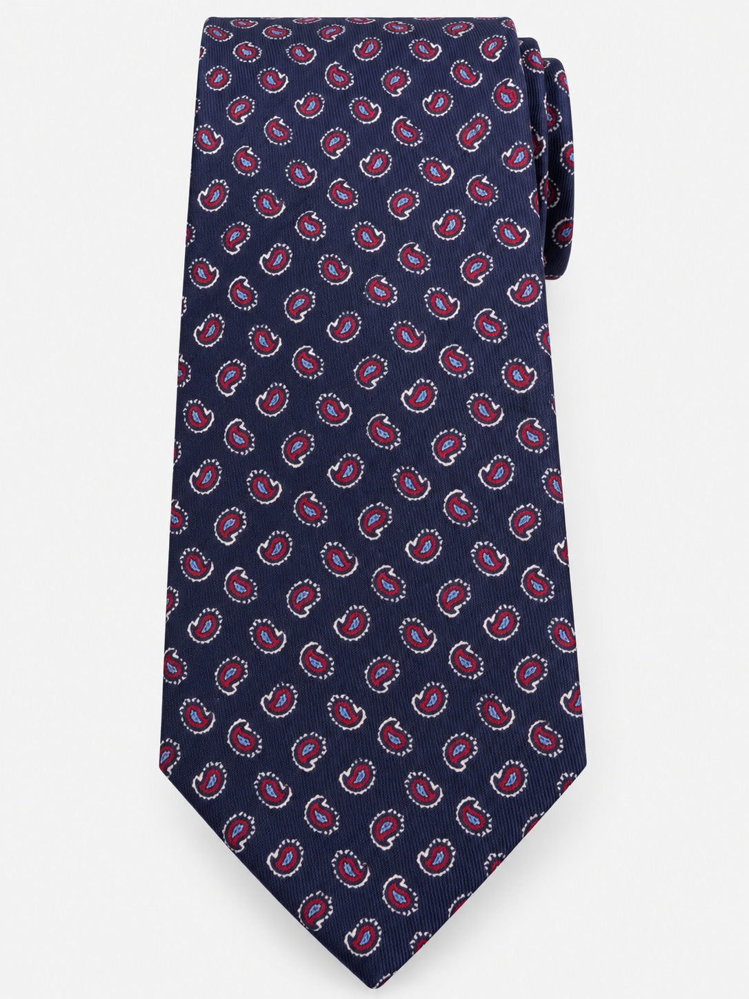 Blue and red paisley print silk tie