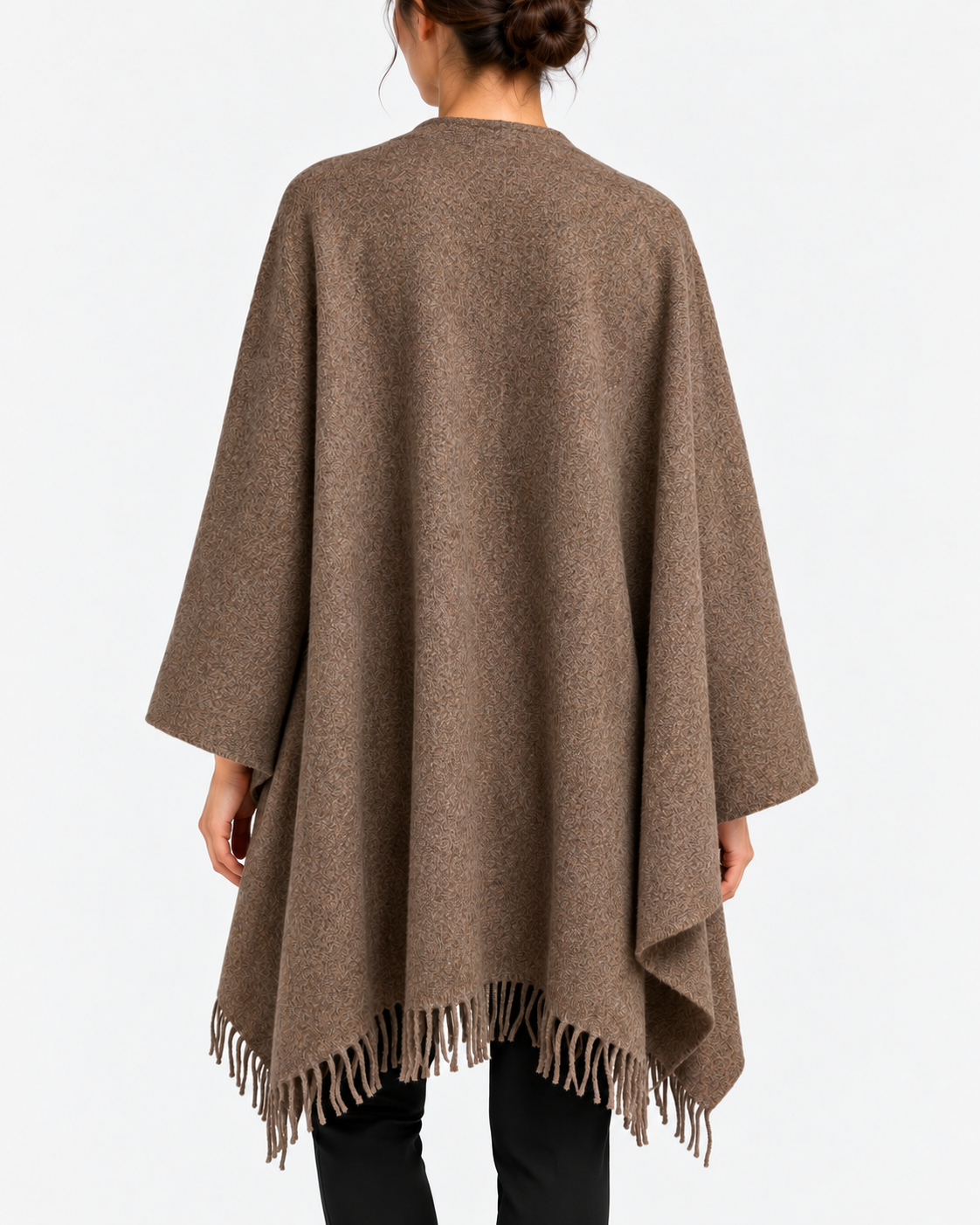 Gran Sasso Mantella Donna Marrone in Lana e Cashmere con Frange