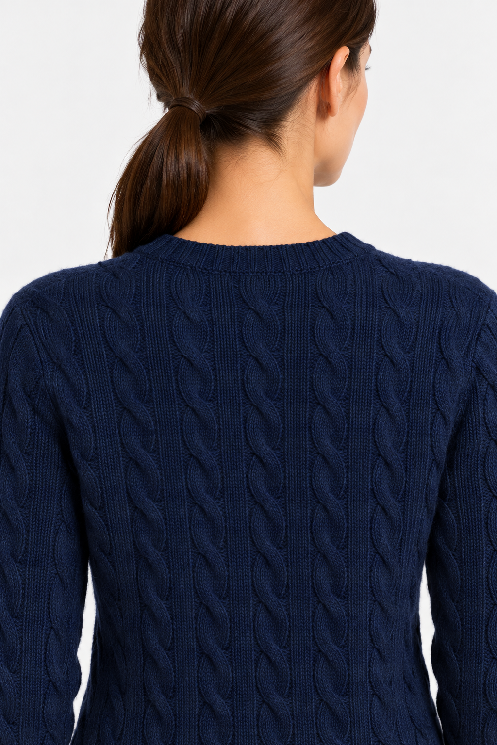 Blue cable-knit wool and cashmere crew neck
