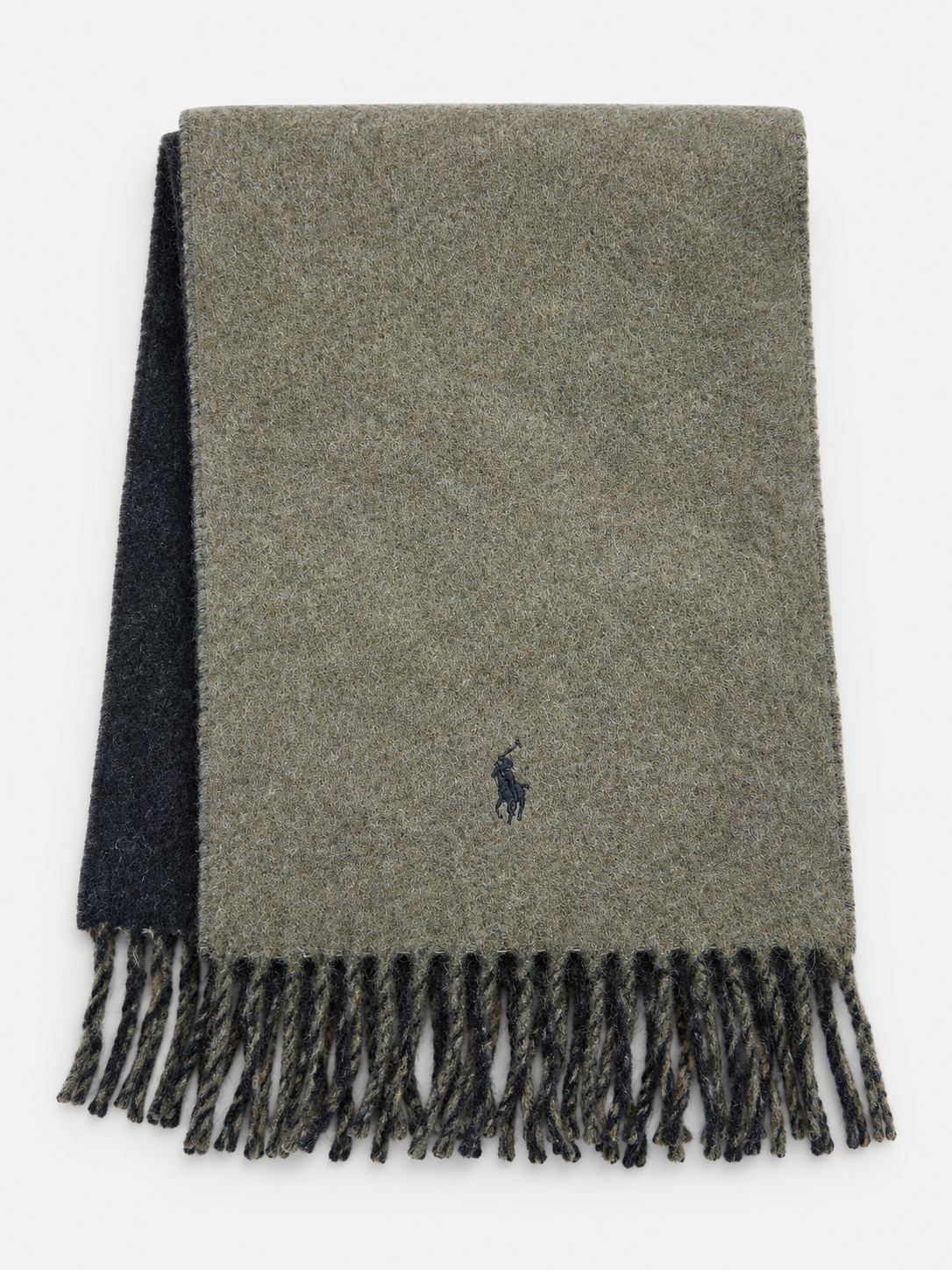 Polo Ralph Lauren Sciarpa Uomo Verde in Lana Riciclata con Frange