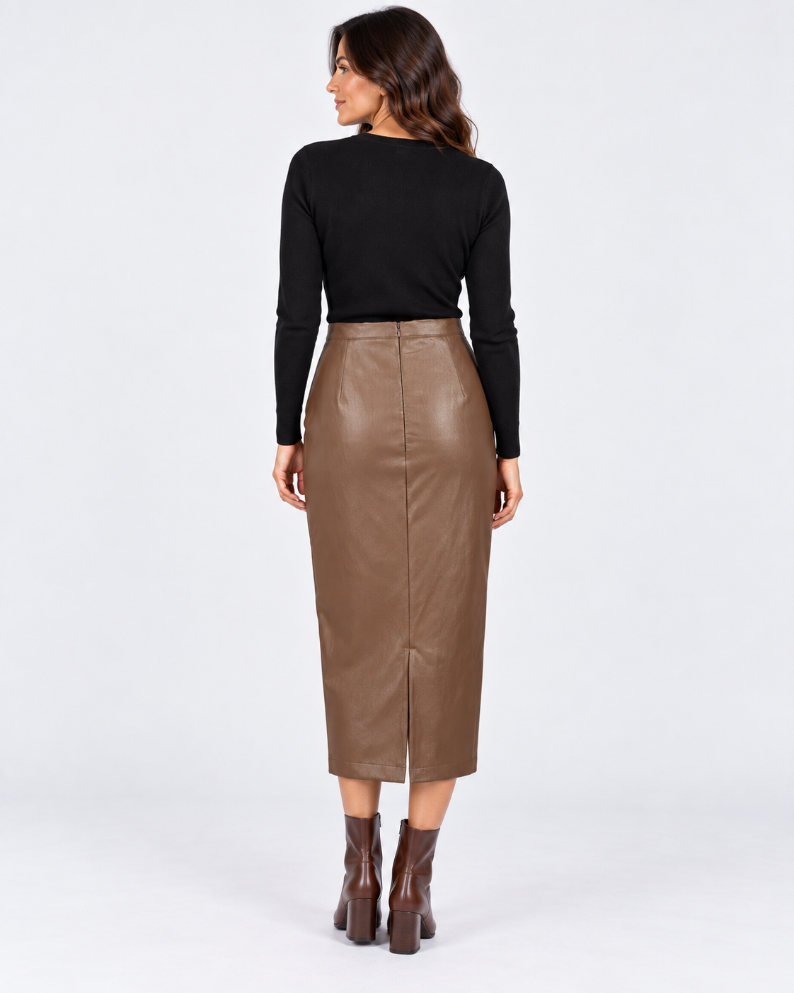 Dixie gonna midi donna in ecopelle cuoio