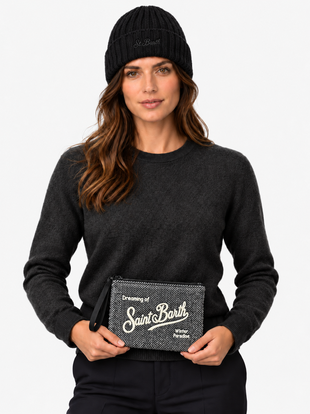 MC2 Saint Barth Christmas Box Donna con Berretto Nero e Pochette Spigata