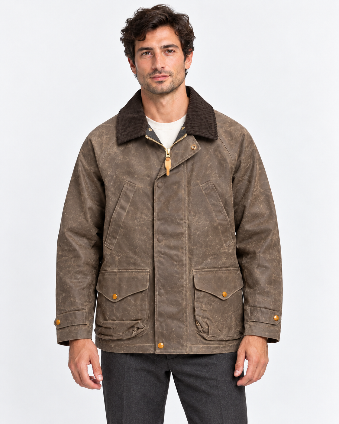 Manifattura Ceccarelli Giubbotto Uomo Dark Tan con Collo in Velluto