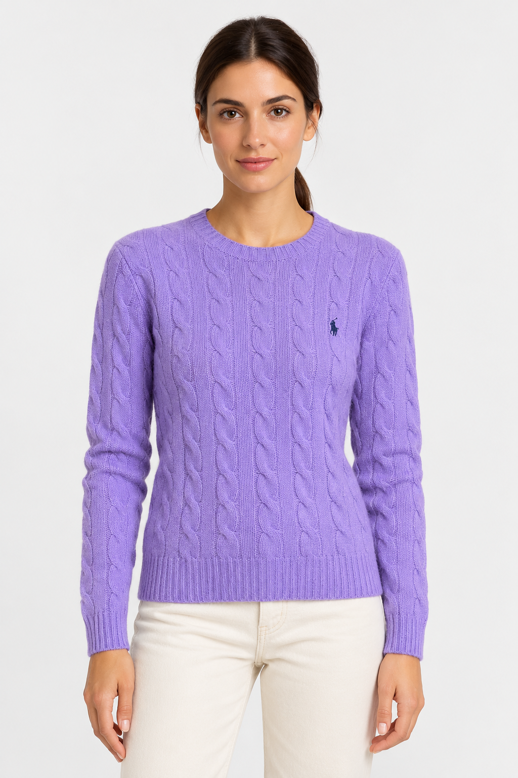 polo ralph lauren Maglione donna girocollo in lana e cashmere a trecce