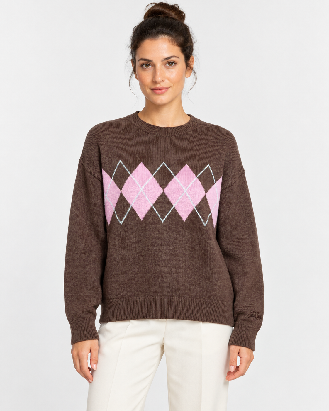MC2 Saint Barth Maglia Donna Tessa Argyle Marrone a Rombi