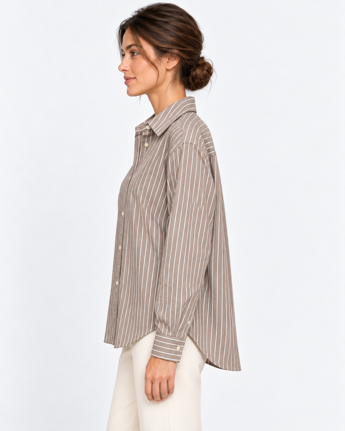 MC2 Saint Barth Camicia Donna Meredith a Righe Tortora e Bianche