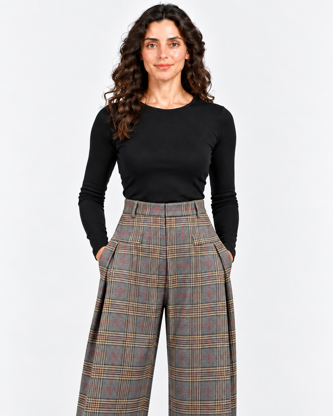 Imperial Pantalone Donna Grigio Cammello a Quadri