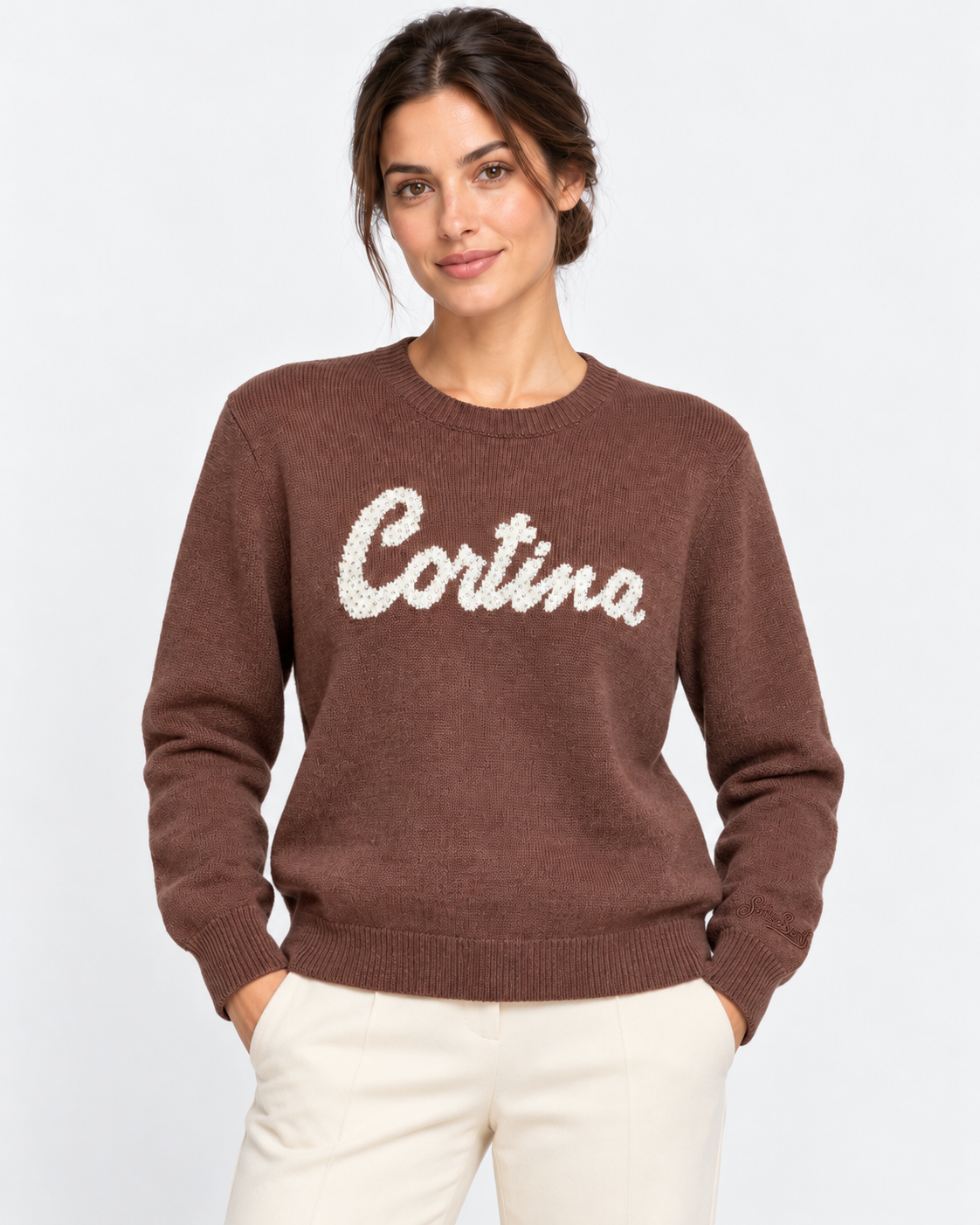 MC2 Saint Barth Maglia Donna New Queen Cortina Marrone con Strass