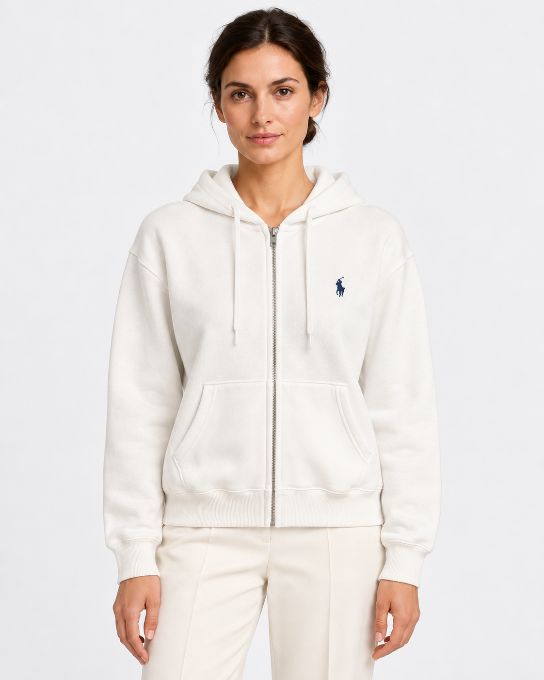 Polo Ralph Lauren Felpa Donna Bianca con Cappuccio e Zip