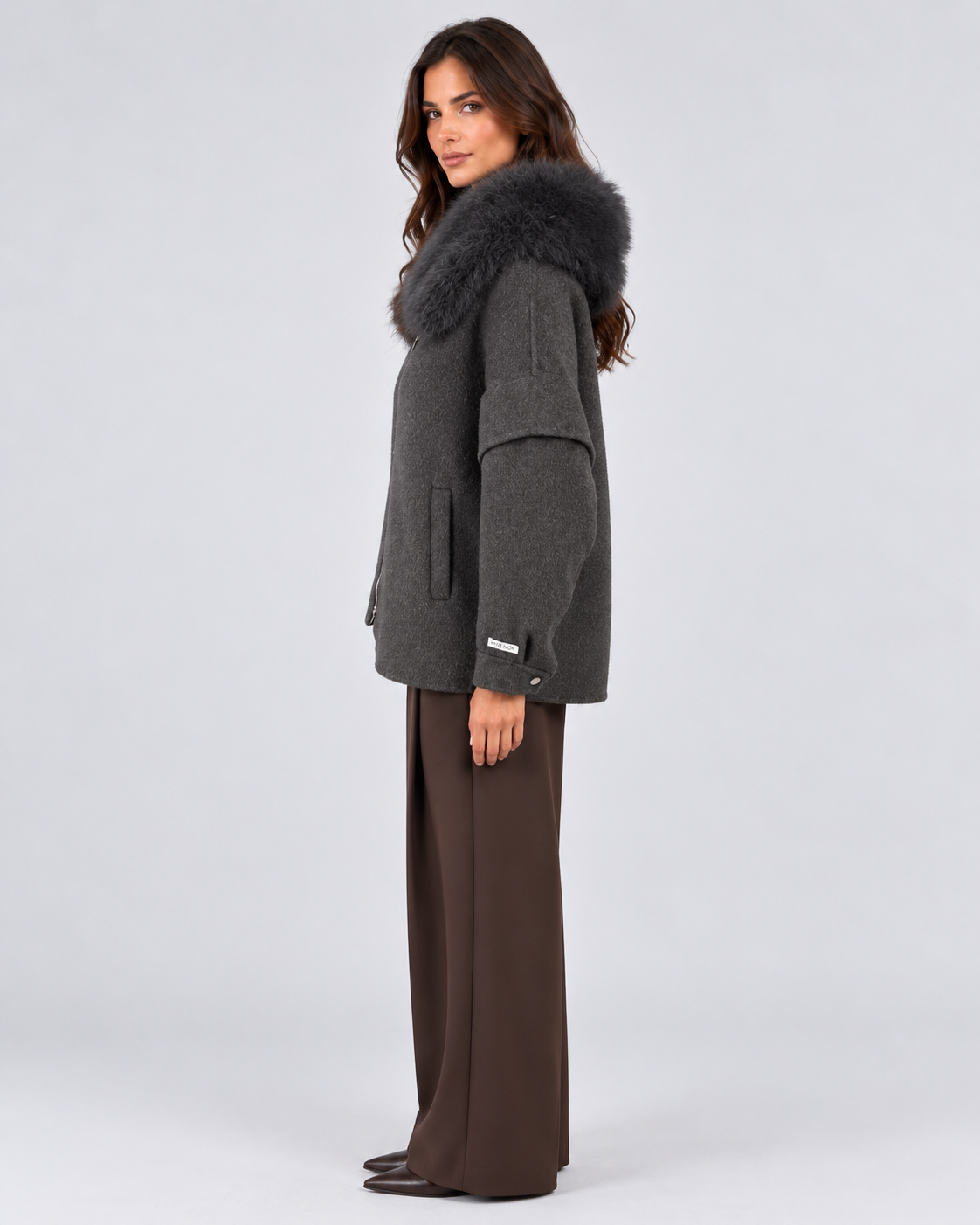 Dixie Giacca Donna in Lana con Collo in Ecopelliccia Grey