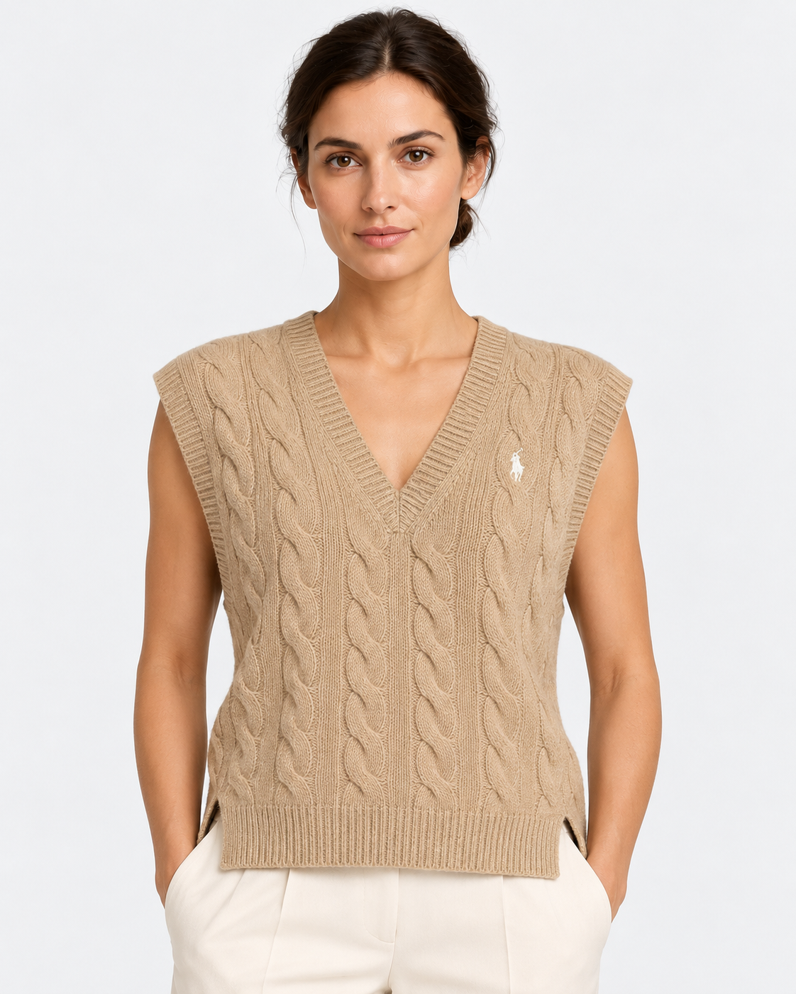 Gilet in maglia di lana e cashmere a trecce