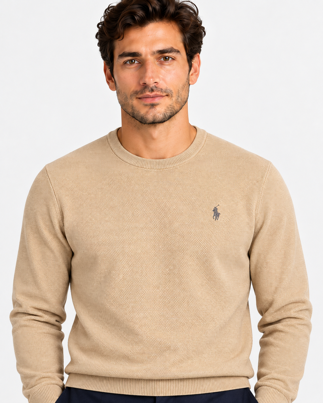 Polo Ralph Lauren Maglione Uomo Girocollo in Cotone Nido d’Ape Brown