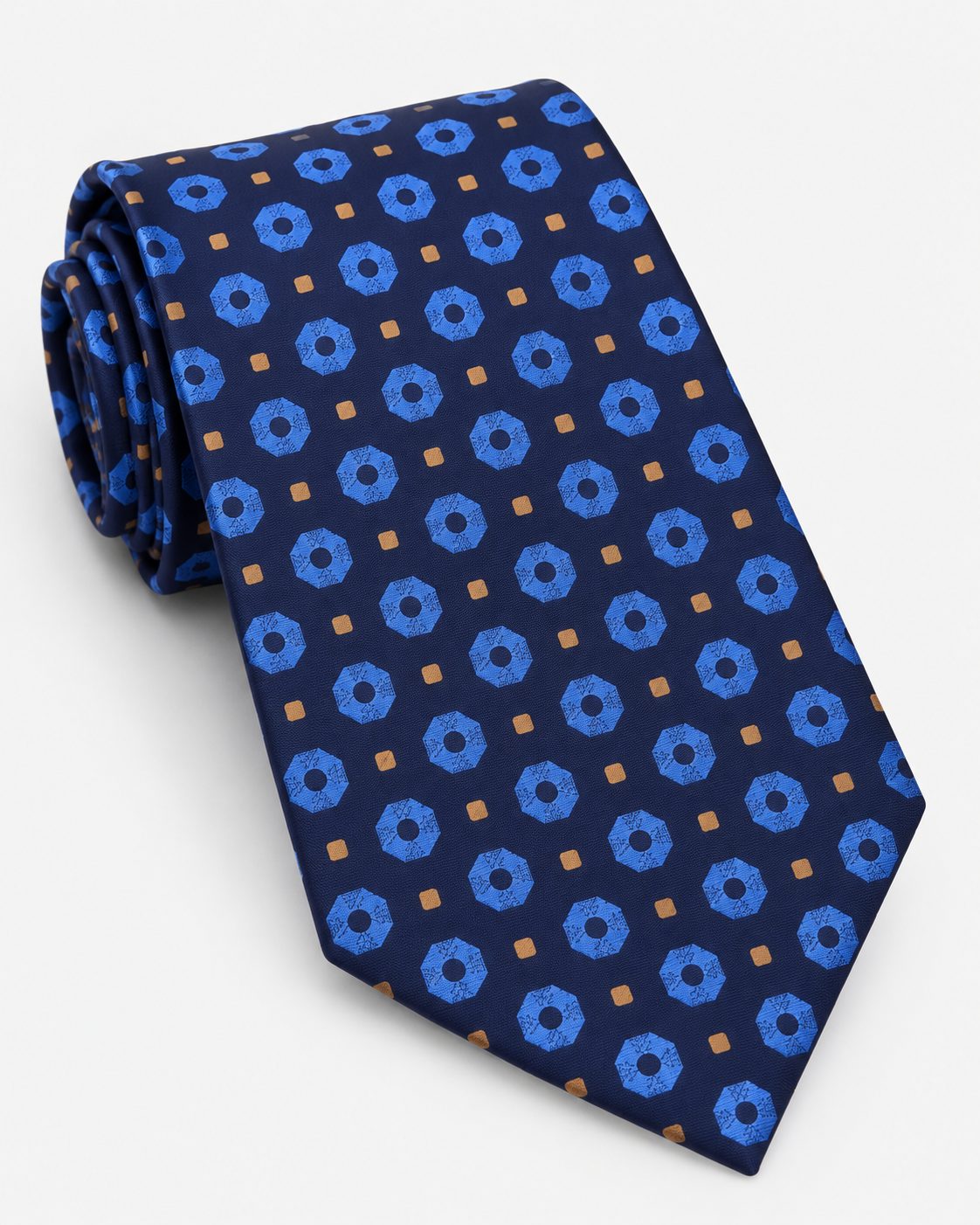 Fefè Cravatta Uomo in Seta Blu e Celeste con Fantasia Geometrica