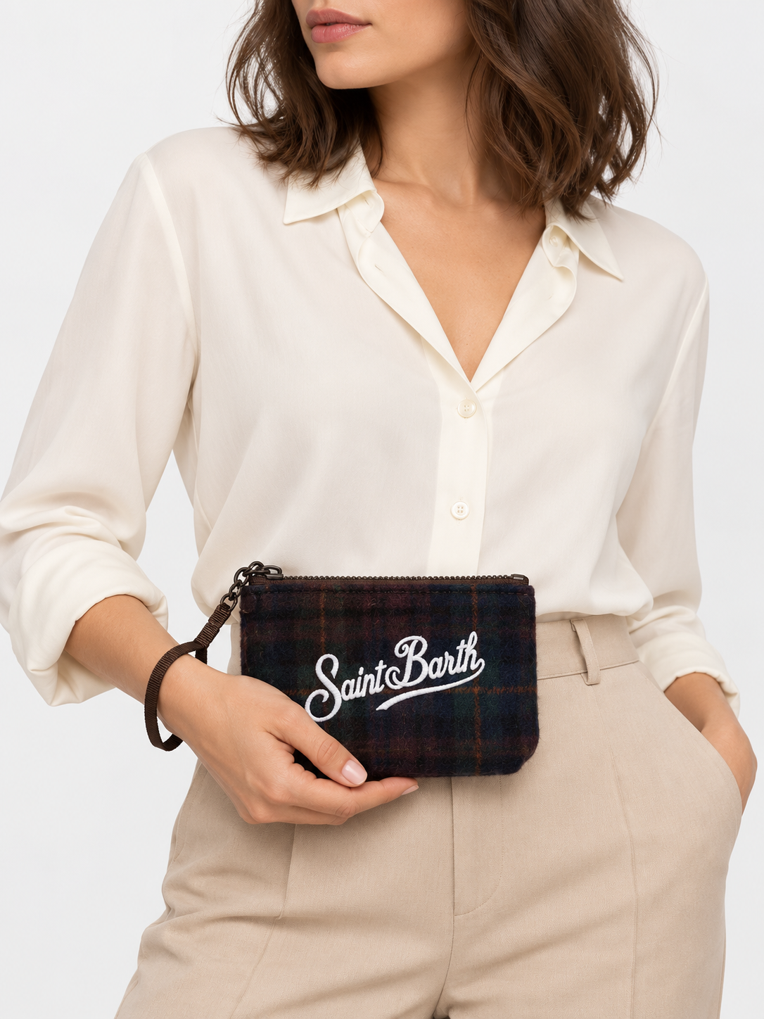 MC2 Saint Barth Pochette Donna Aline Mini Wool Tartan Verde e Bordeaux
